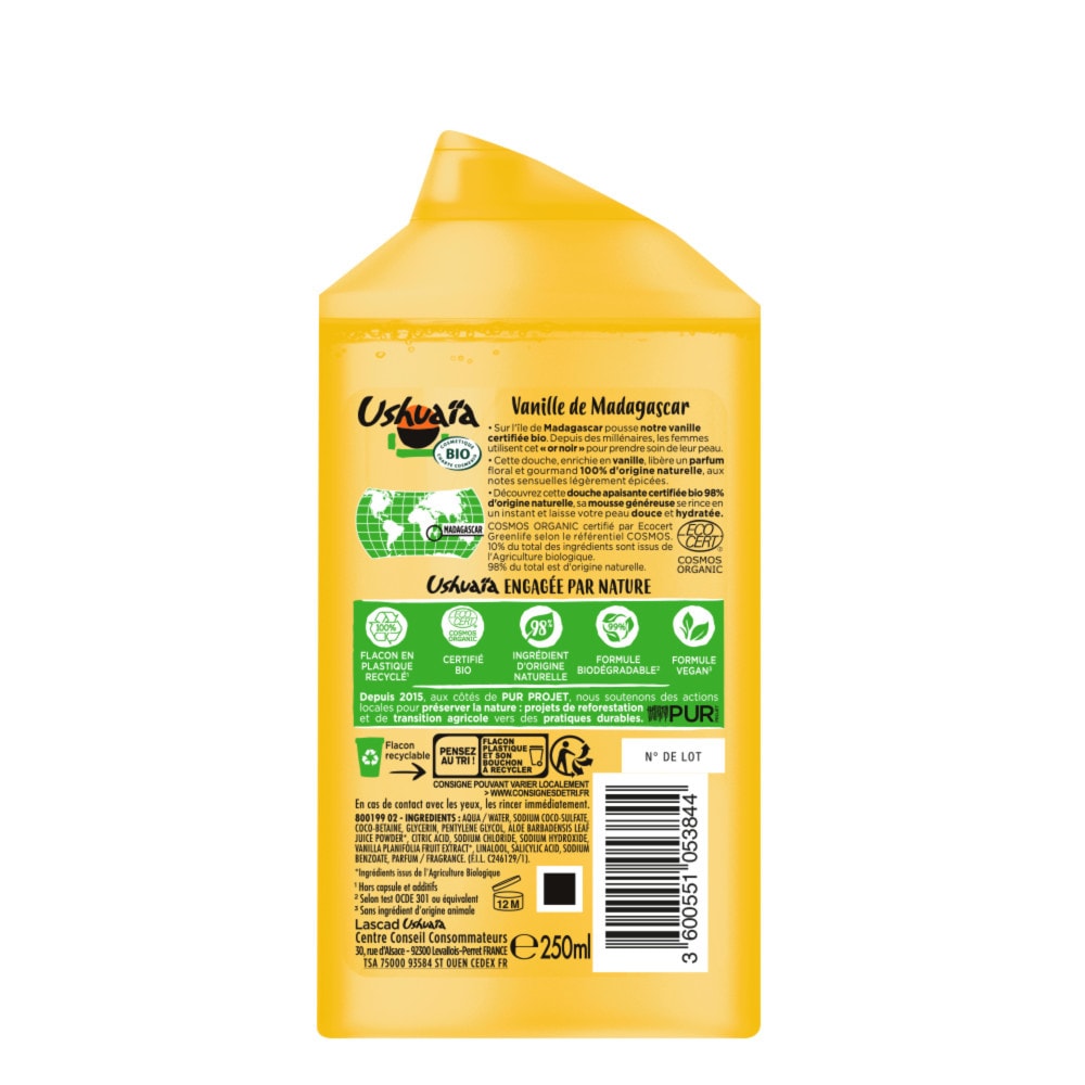 ushuaïa Ushuaïa Douche Certifiée Bio Vanille 250ml Douche certifiée Bio Vanille