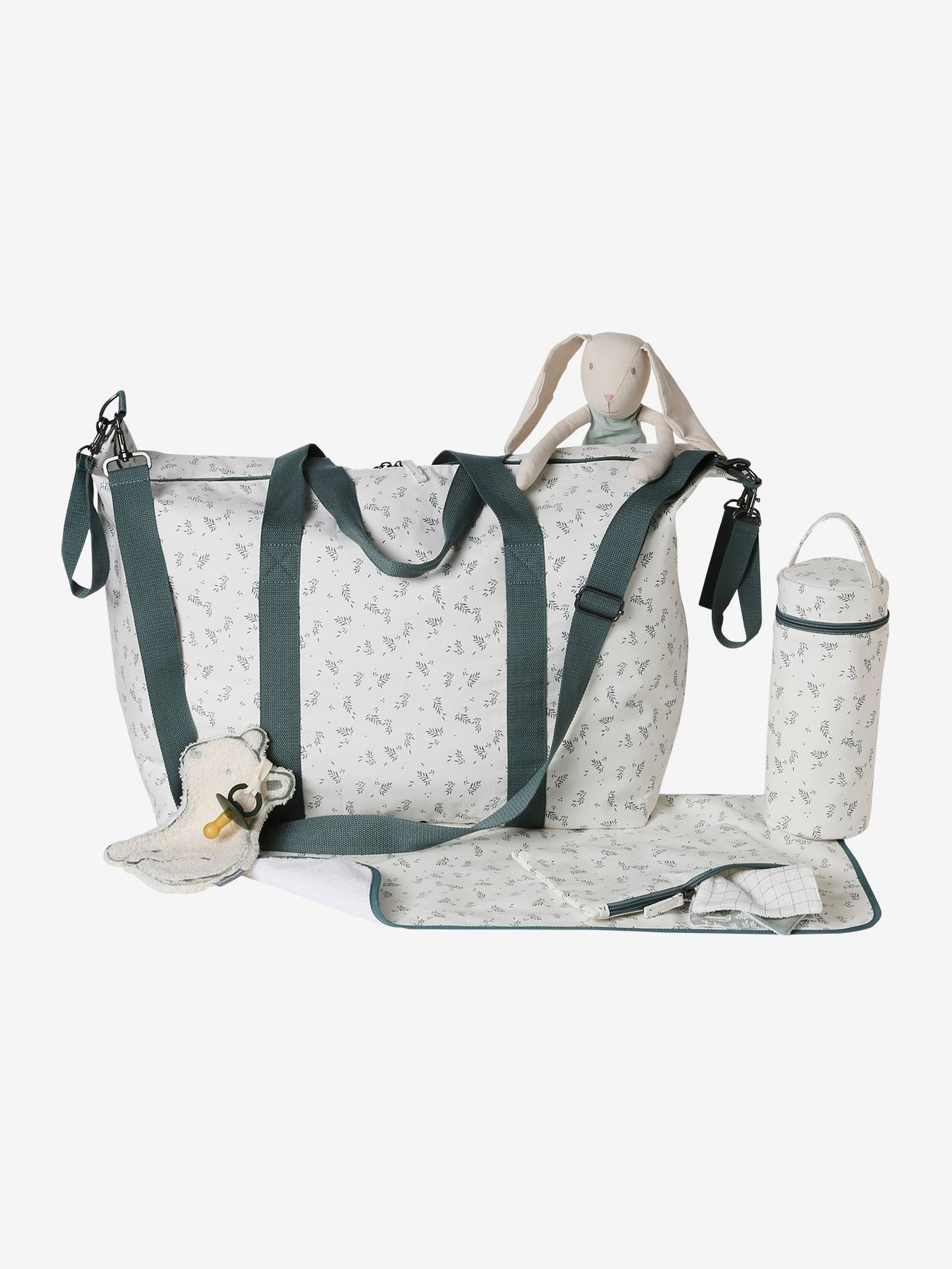 Vertbaudet Weekender Wickeltasche MALAGA - weiß/grün bedruckt