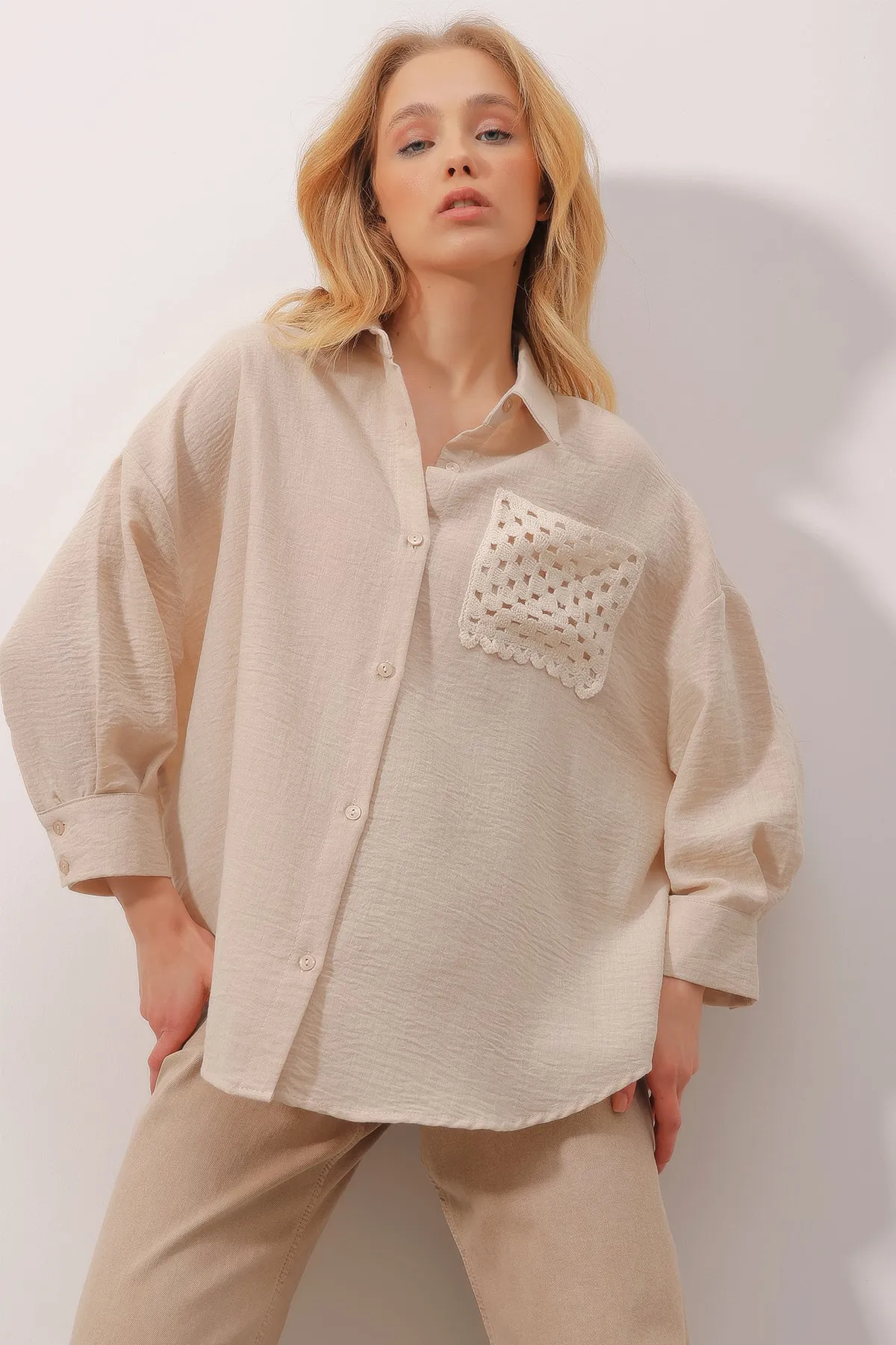Trend Alaçatı Stili  Hemd - Beige - Oversized