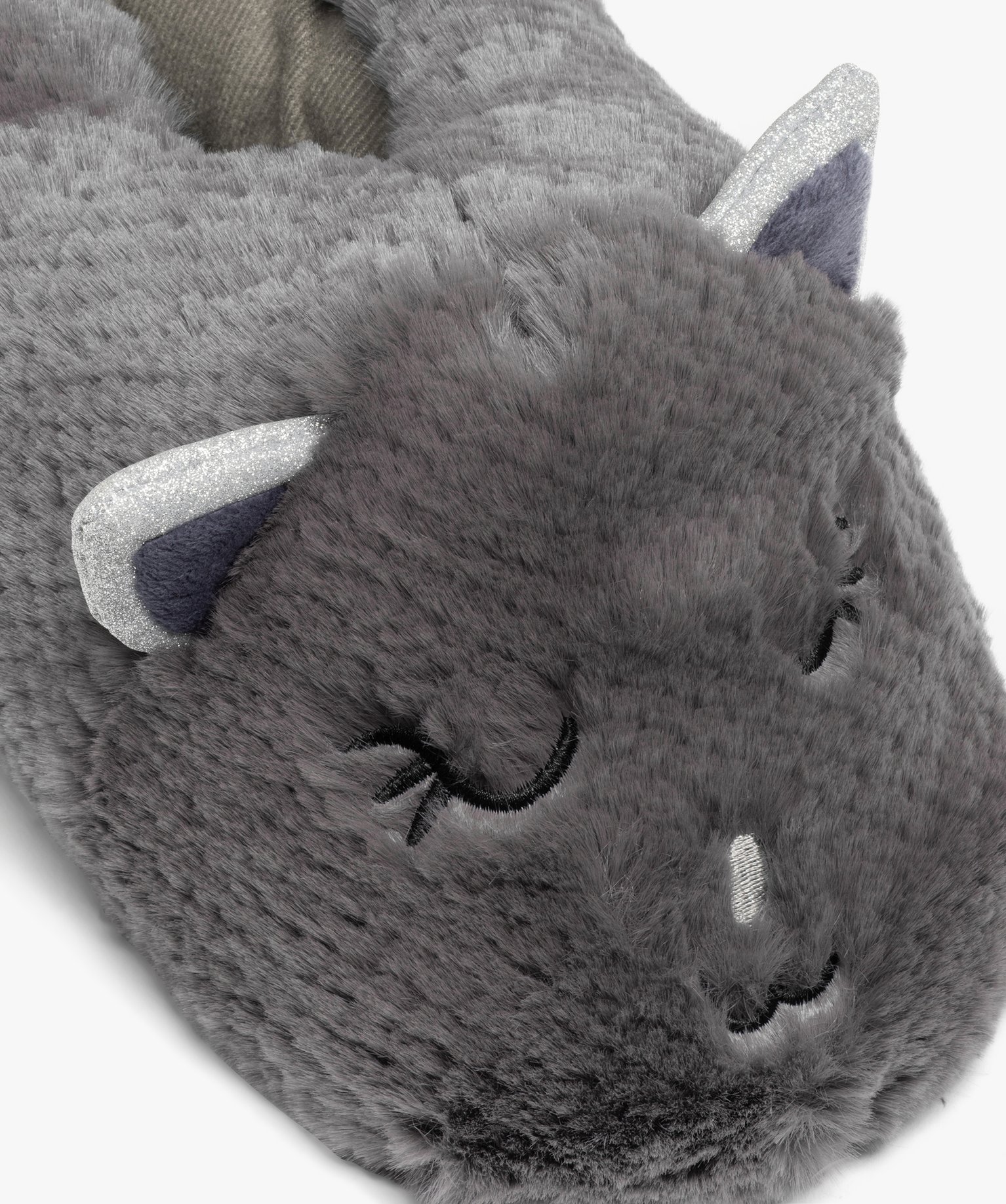 Chaussons femme en volume tête de chat avec oreilles à pai... gris | GEMO