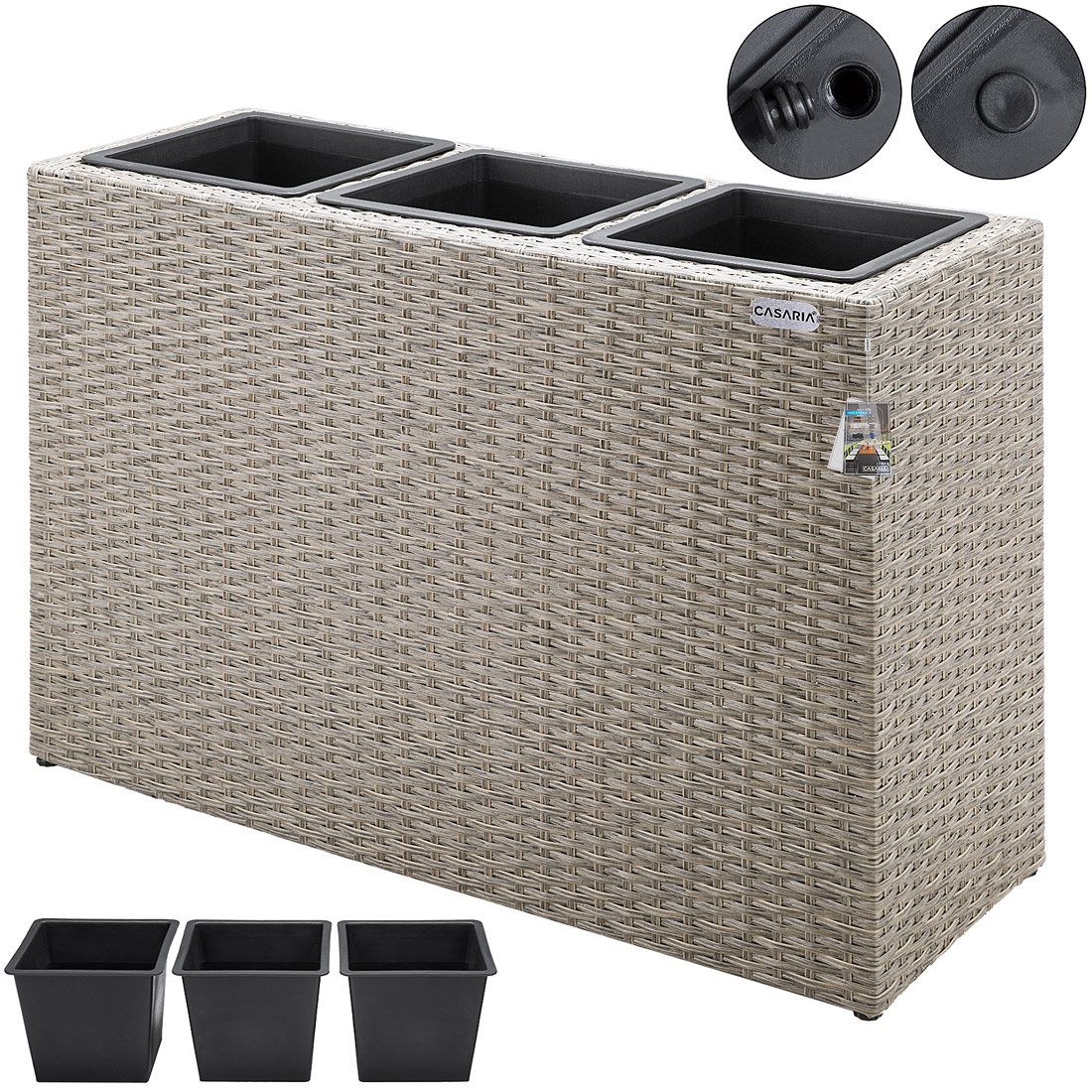Casaria Blumenkasten Polyrattan 3er 83x60x30,5 cm creme