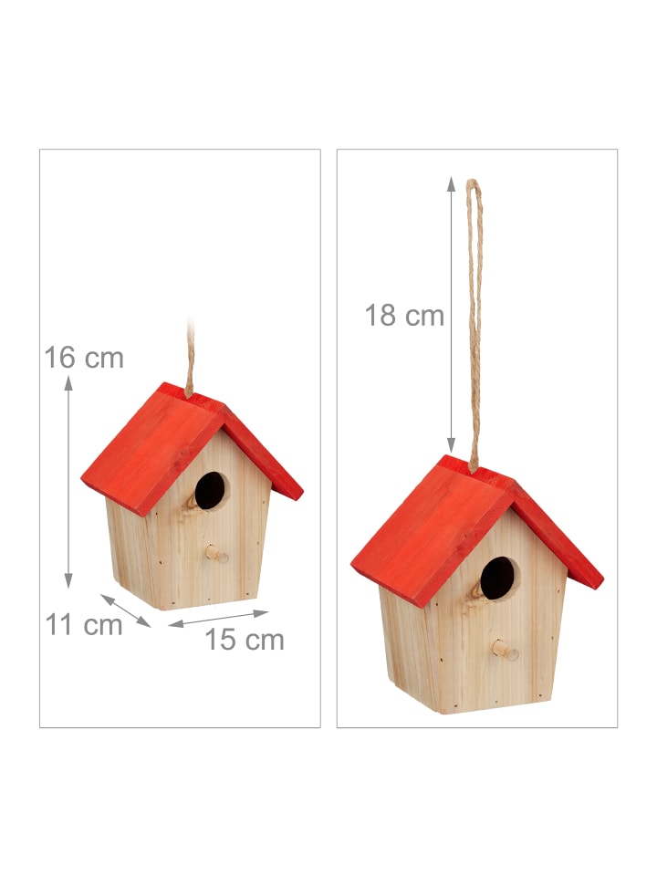 relaxdays Deko Vogelhaus in Natur/ Rot günstig kaufen onesize