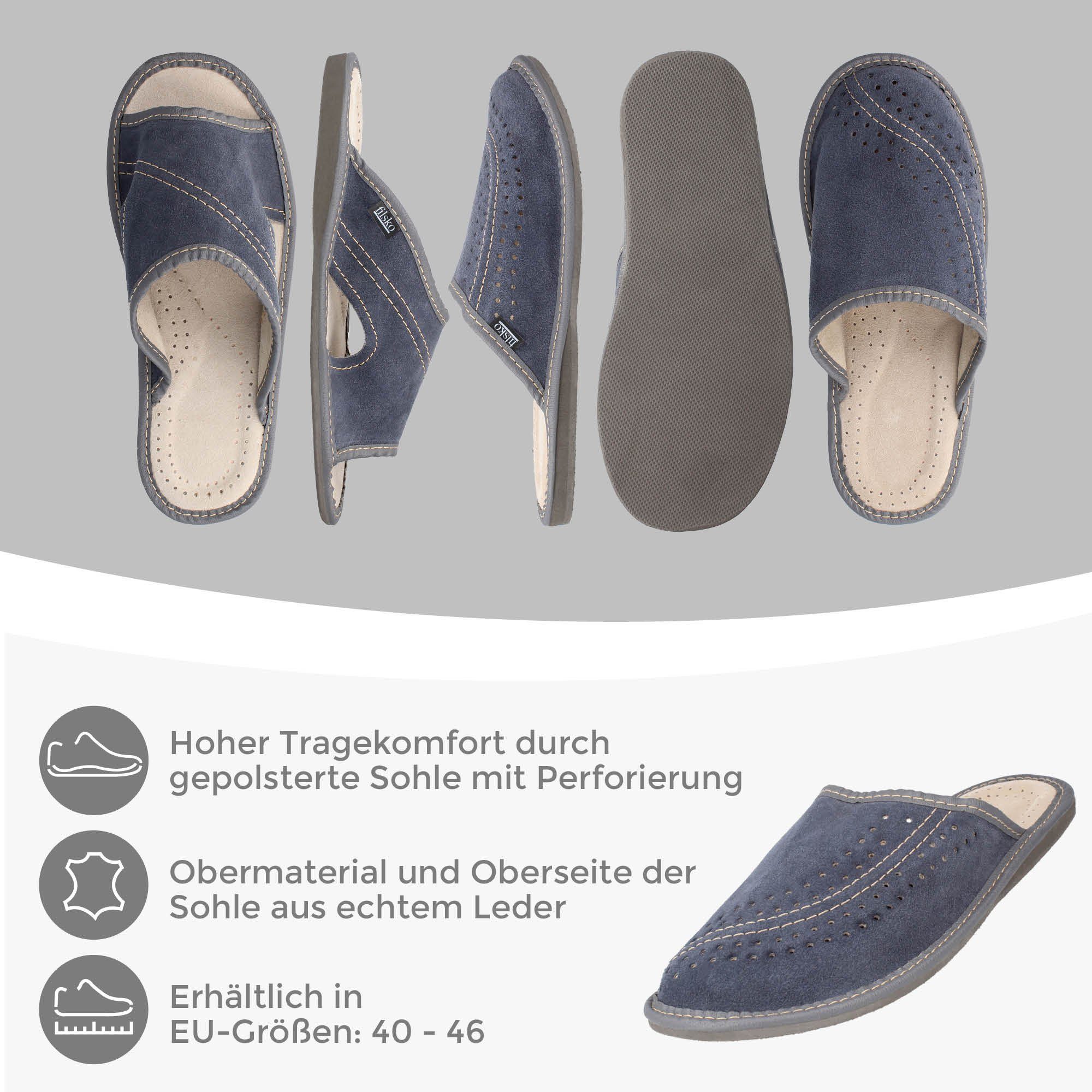 filsko Moderne Herren Pantoffeln Hausschuh aus Veloursleder