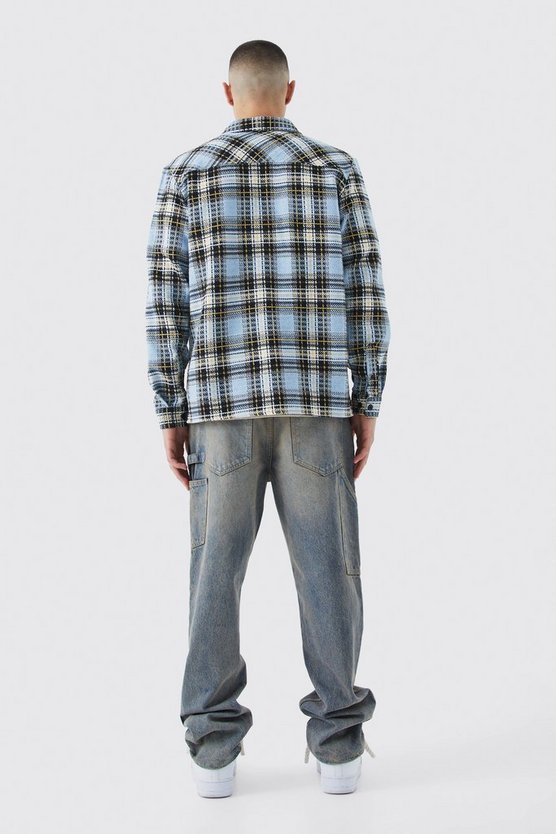 Langärmliges strukturiertes Karo-Overshirt