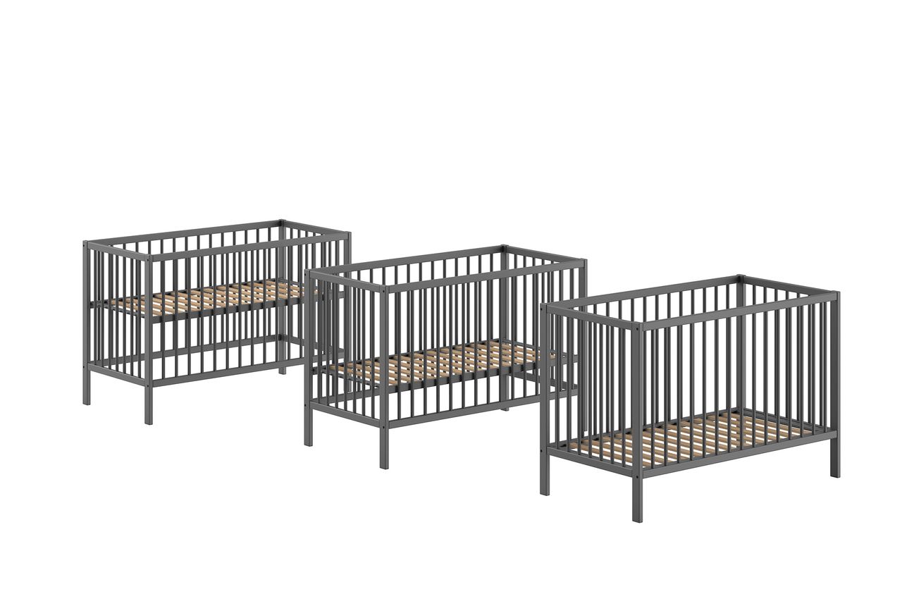 VIPACK Vipack - DINO Gitter-Babybett 60 x 120 cm, höhenverst. Lattenrost, Buche massiv anthrazit lackiert