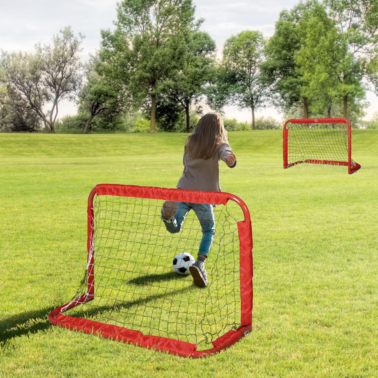 HOMCOM Fußballtore Fußballnetz 2er Set Minitore Faltbar Stahl(Q195) Tetrolon Rot 90 x 36 x 60 cm
