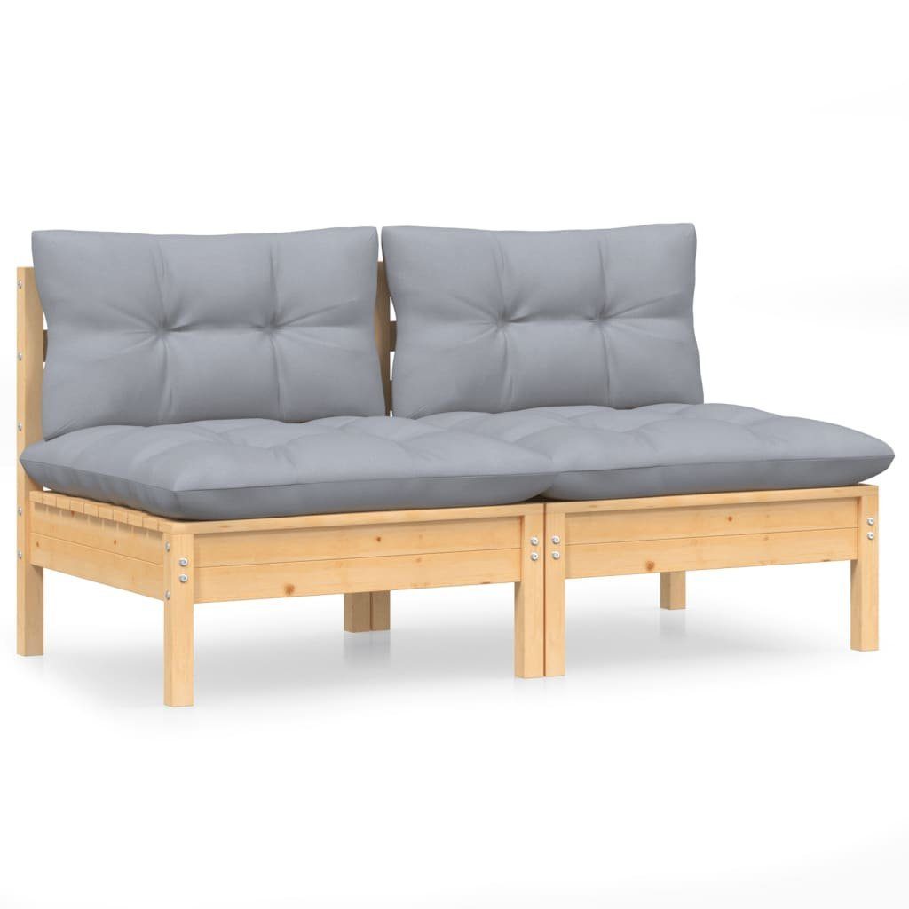 vidaXL Loungesofa 2-Sitzer-Gartensofa mit Grauen Kissen Massivholz Kiefer, 1 Teile