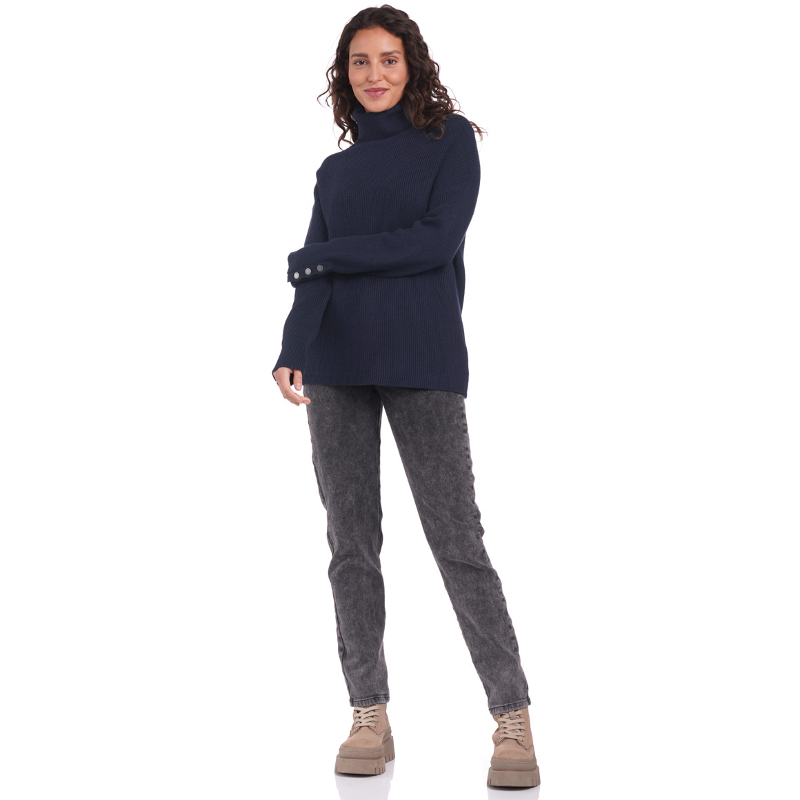 Damen Strickpullover mit Zierknöpfen