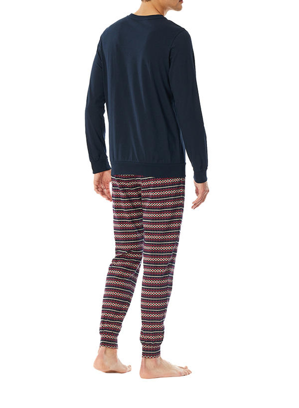 Schiesser, Pyjama, Baumwoll-Jersey, nachtblau-rot gemustert