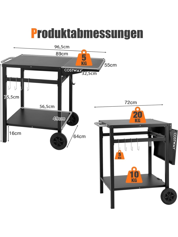 COSTWAY Grilltisch mit Tischplatte klappbar in Schwarz günstig kaufen onesize