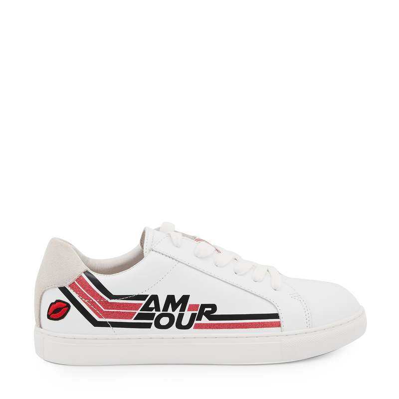 Baskets en cuir Simone retro amour blanc/rose