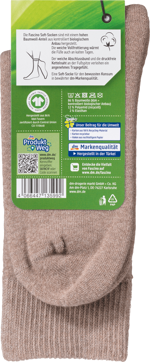 Soft-Socken mit Bio-Baumwolle, braun, Gr. 35-38, 1 St