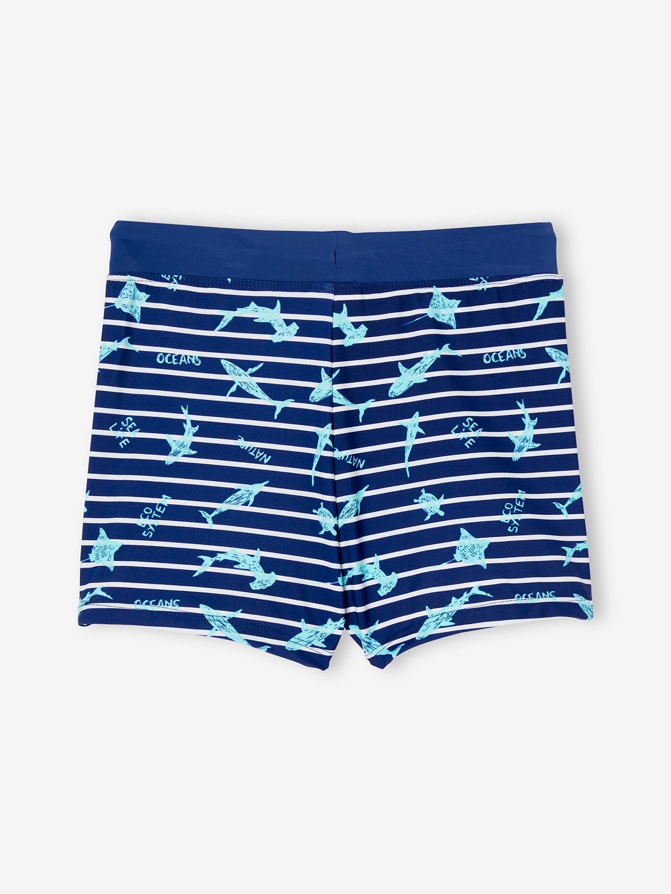 Boxer de bain imprimé tropical garçon rayé marine