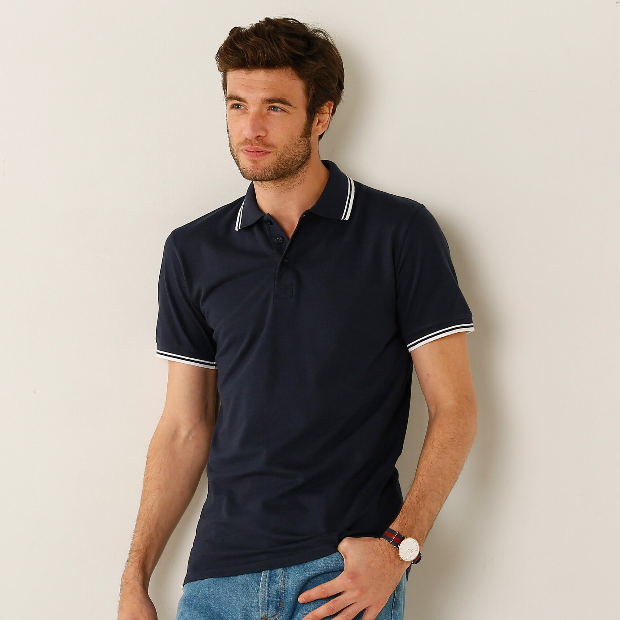 Polo uni maille piquée manches courtes