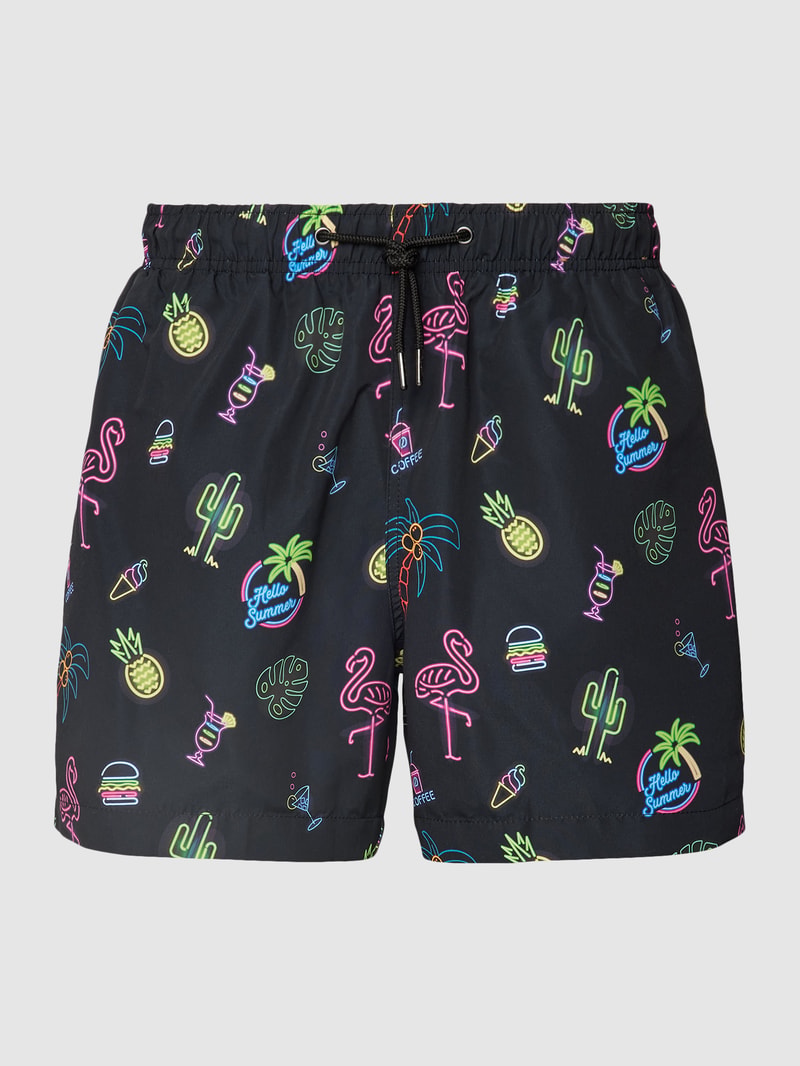 Badehose mit Allover-Print in schwarz