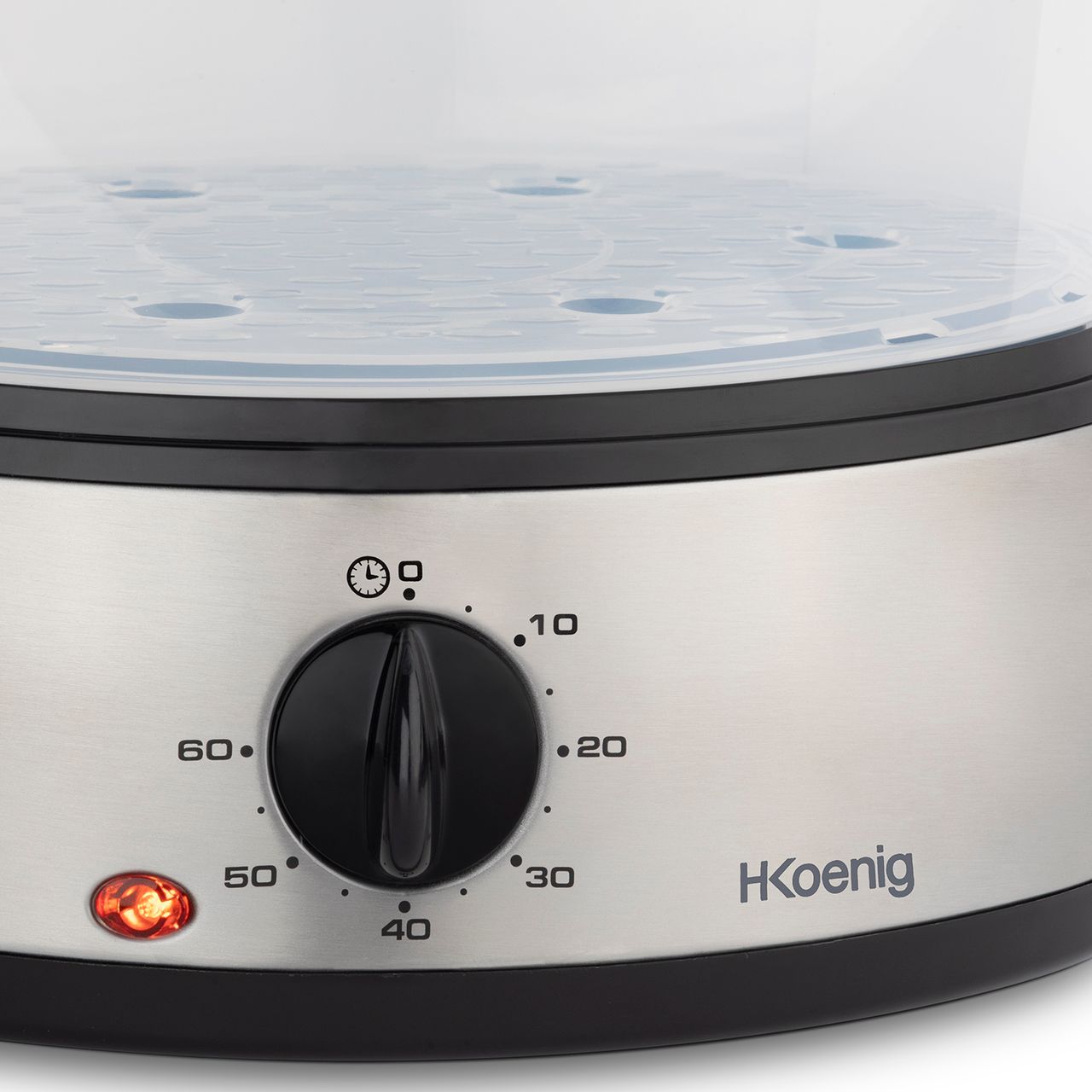 H.Koenig Elektrischer Dampfgarer VAP10 / Multifunktional, programmierbar, Kompakt, Professionell / 3 herausnehmbare stapelbare Schalen für Eier, Gemüse, Reis / 60 Min. Timer / Silber / 9L / 800 W