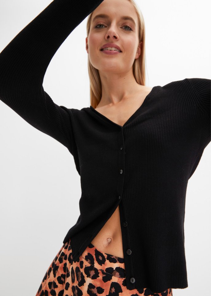 Strickjacke mit Fellimitatkragen