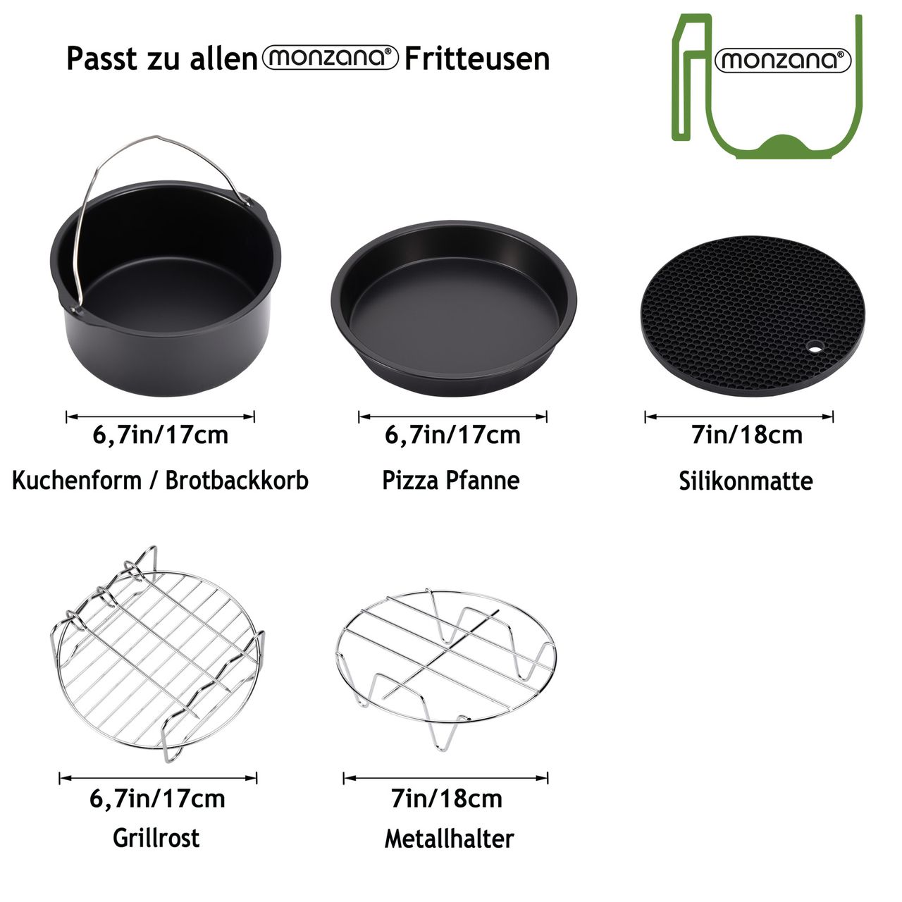 DEUBA Fritteuse Zubehör 8 tlg 17-18cm schwarz / silber