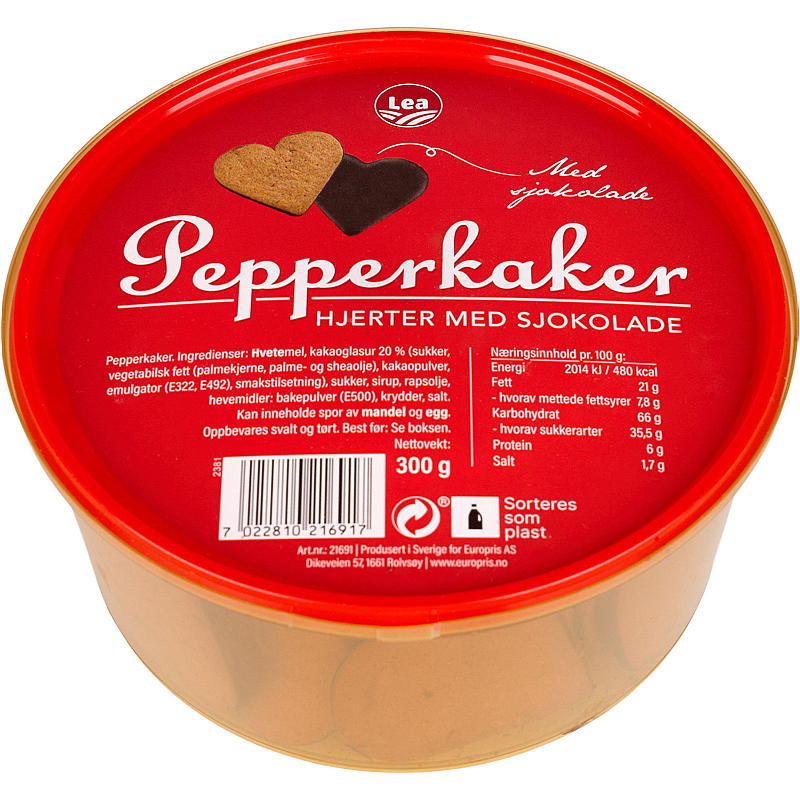 Lea Pepperkakehjerter m/sjokolde 300 g