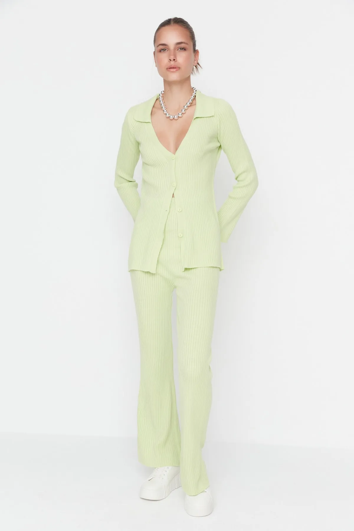 Trendyol Collection  Mint Basic Strickoberteil und -unterteil im Set mit Polokragen TWOAW23AU00007
