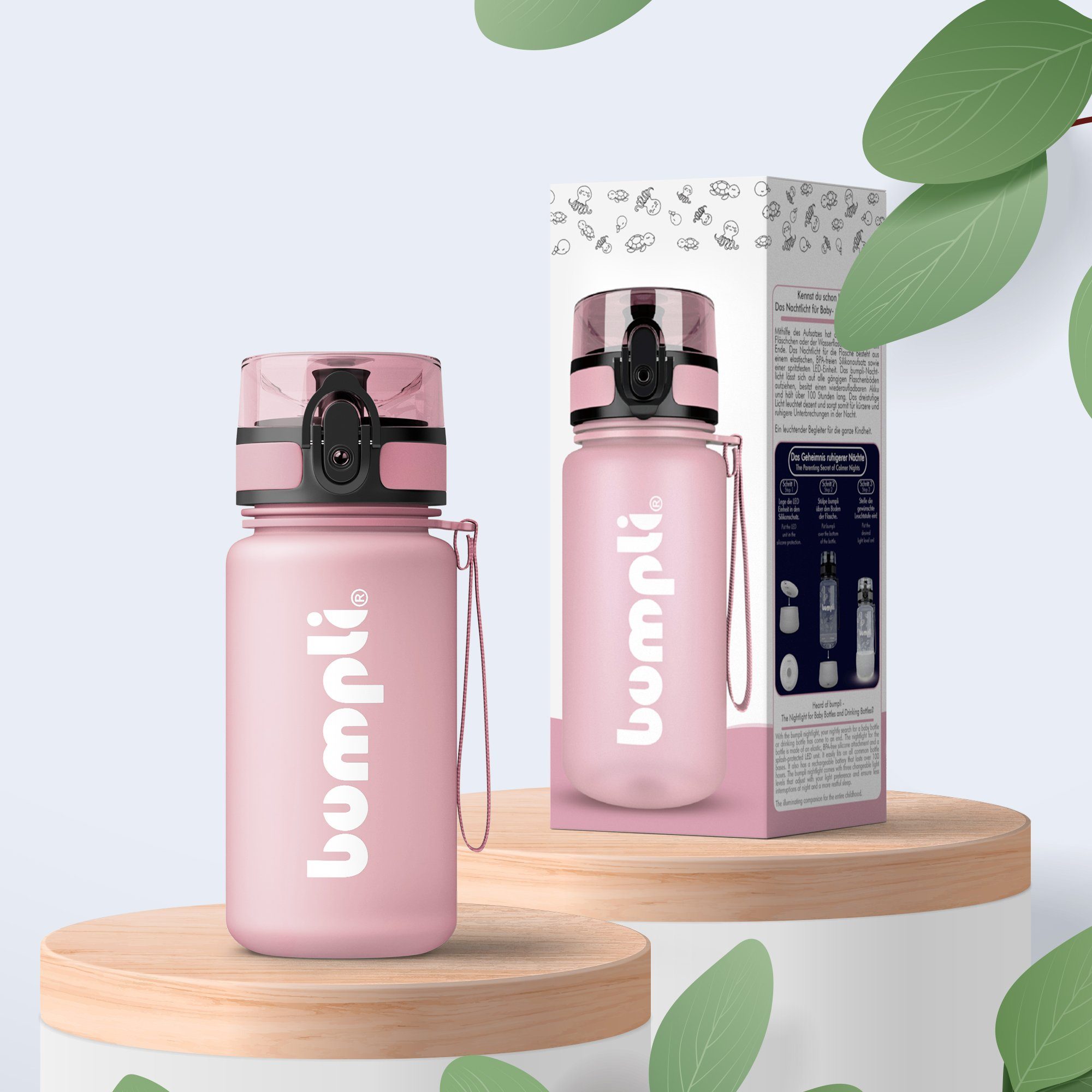 bumpli® Trinkflasche Kinder Trinkflasche 350ml (softTouch) Wasserflasche, Sportflasche, BPA-frei, auslaufsicher, Handschlaufe & 1-Klick-Verschluss