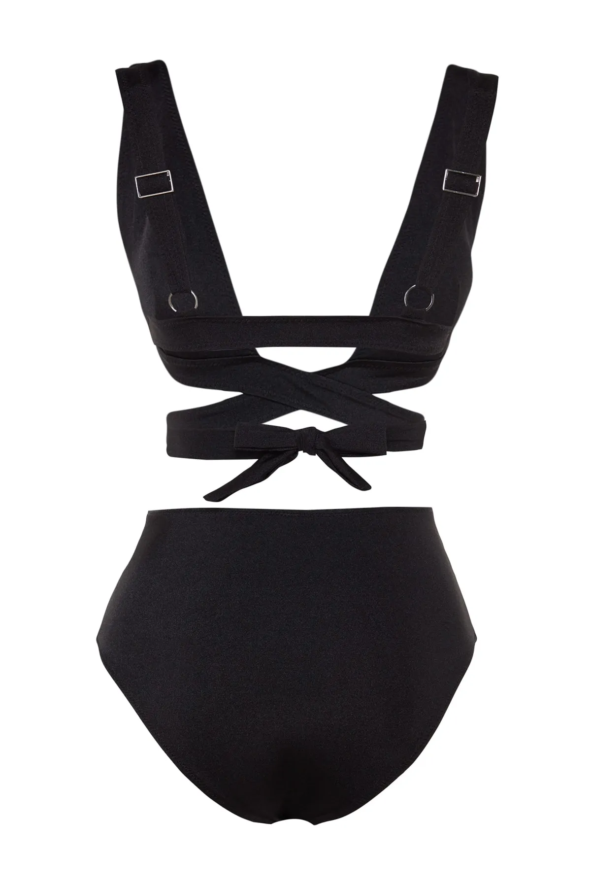 Trendyol Collection  Schwarzes Triangel-Bikini-Set mit Cut-Out/Fenster, hoher Taille und hohem Beinausschnitt TBESS23BT00064