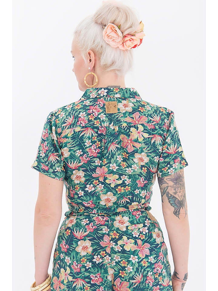 Queen Kerosin Queen Kerosin Bluse mit tropischem Muster in grün günstig kaufen XXL