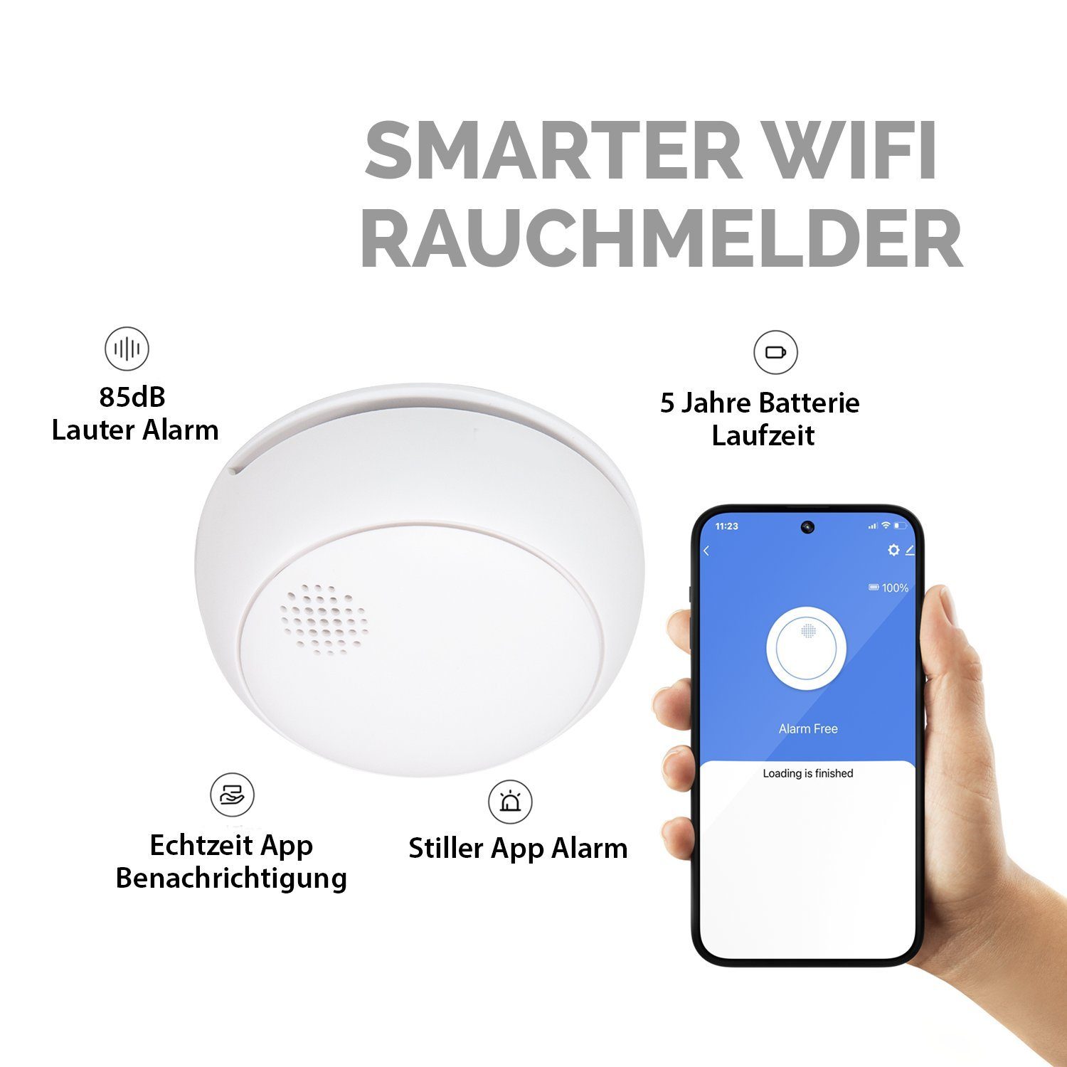 XCOAST SMART HOME 85dB WLAN Rauchmelder (INNEN, WEISS, ALARMBENACHRICHTIGUNG AUF DAS HANDY, KEIN HUB NÖTIG, SMART LIFE APP STEUERUNG, 5 JAHRE BATTERIELAUFZEIT)