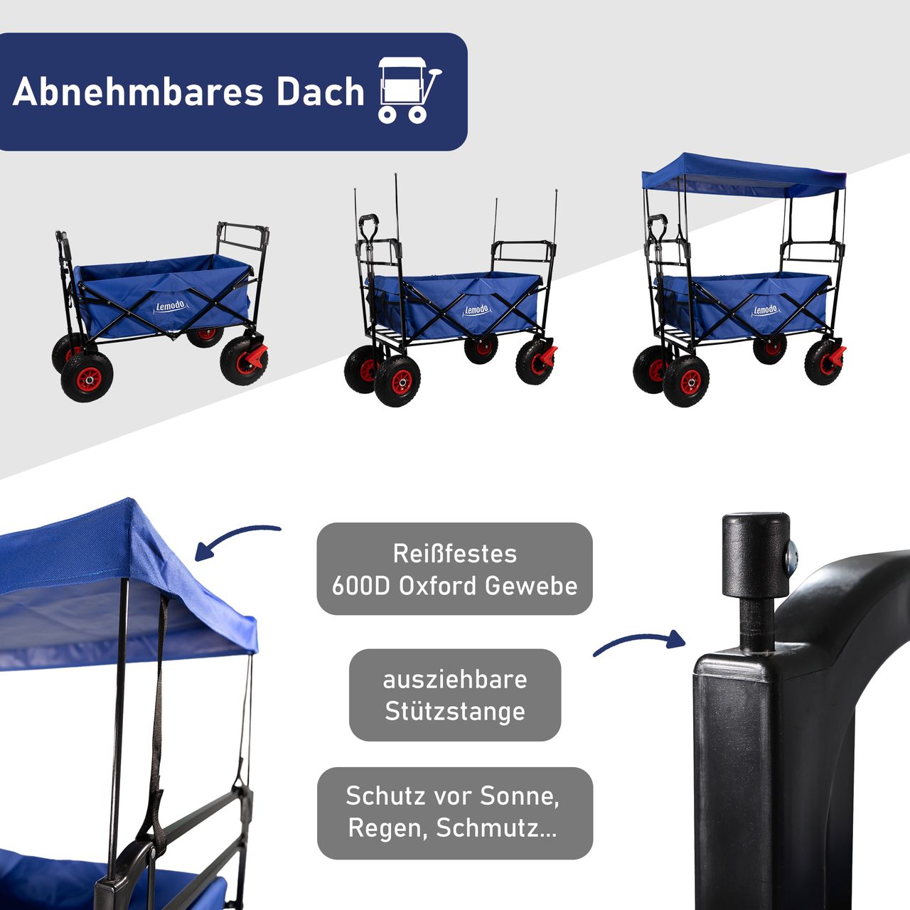 Lemodo Bollerwagen faltbar mit Dach, blau