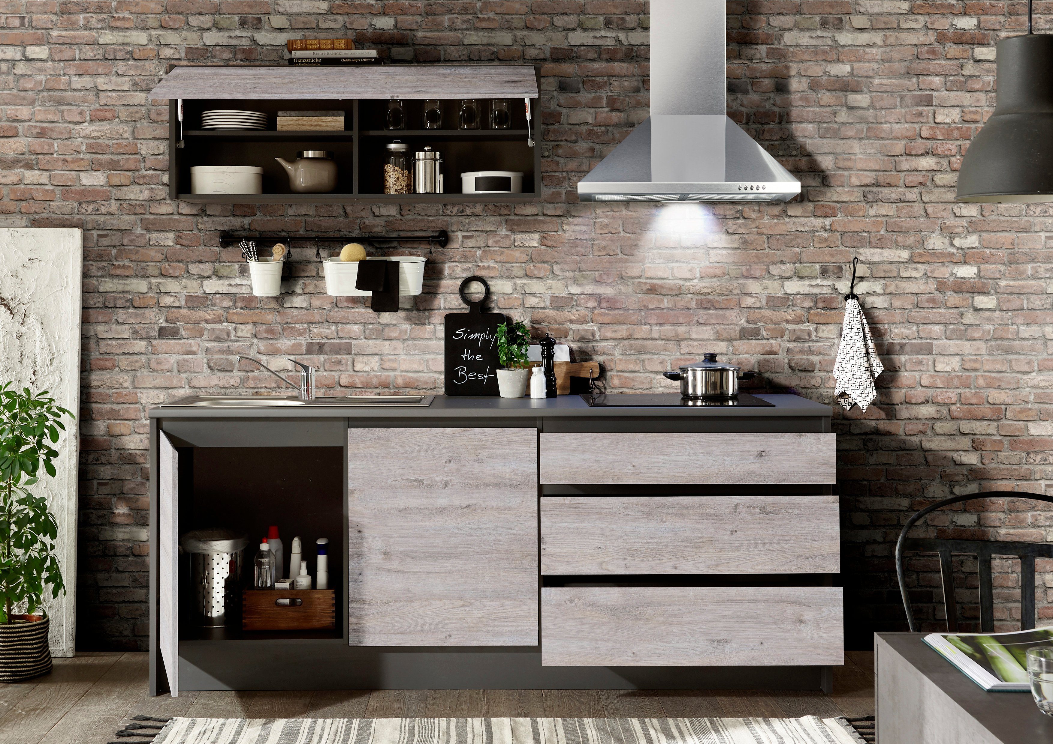 BASIC by Balculina Küchenzeile Less, mit E-Geräten, Breite 210+150 cm