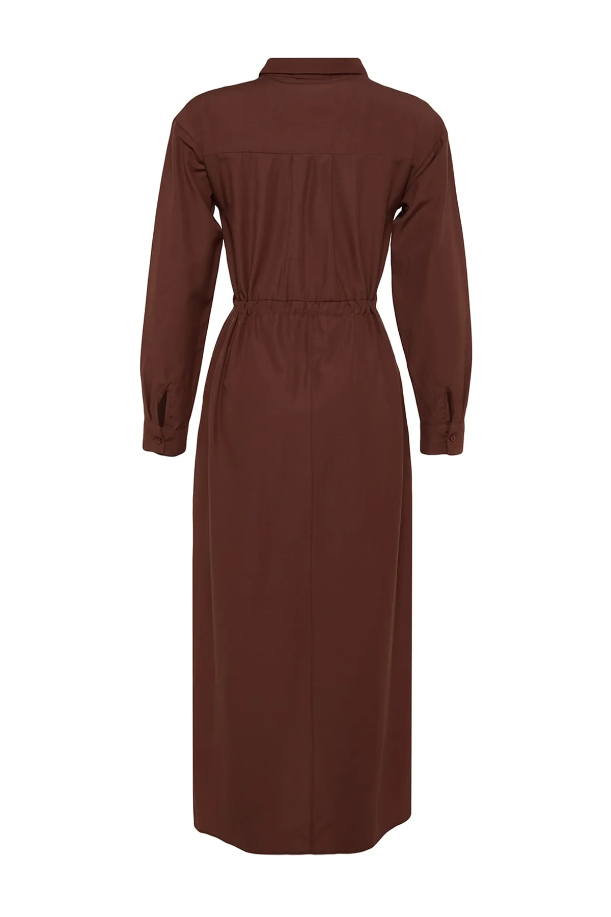 Trendyol Modest  Dunkelbraunes Kleid aus gewebter Baumwolle mit geraffter Taille TCTSS23EB00067
