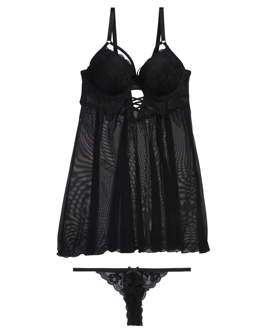 Babydoll + String in Schwarz