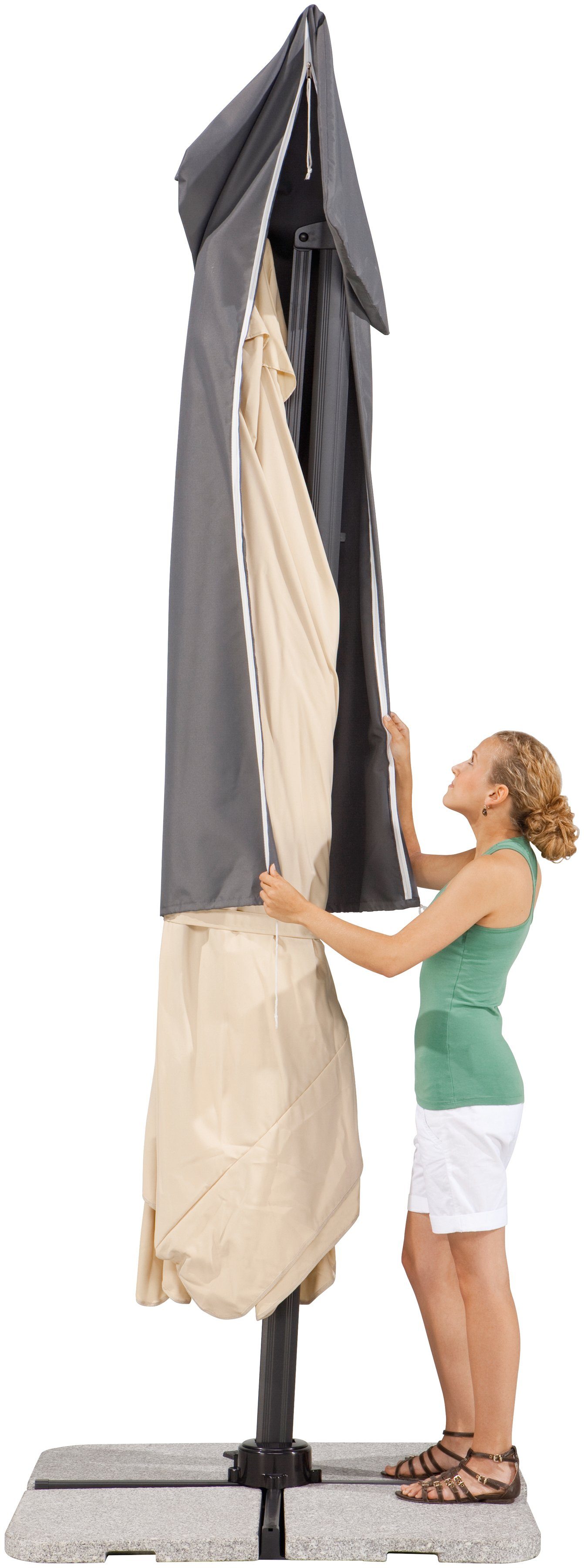 Schneider Schirme Ampelschirm Rhodos, LxB: 300x300 cm, mit Schutzhülle und Schirmständer, ohne Wegeplatten