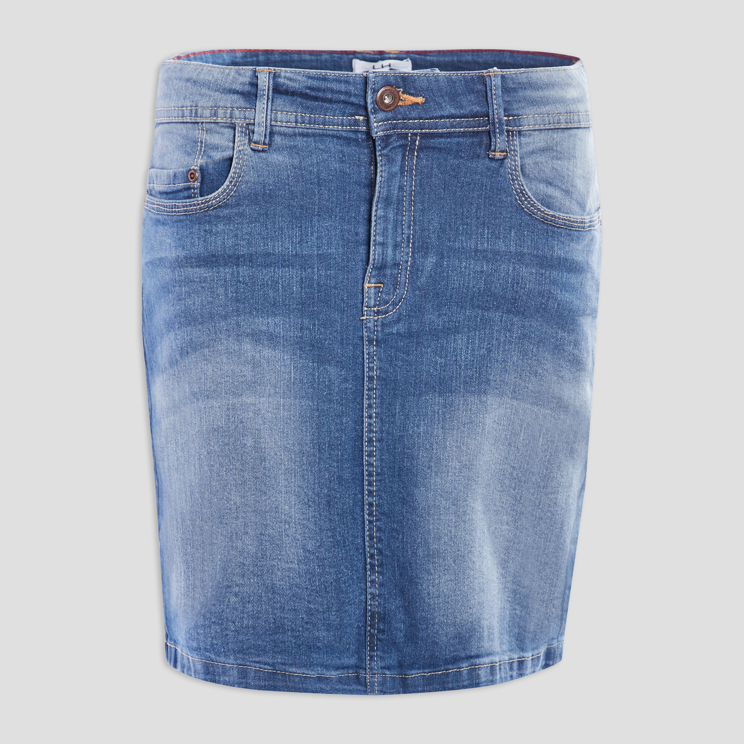 Jupe courte ajustée en jean denim stone femme | La Halle