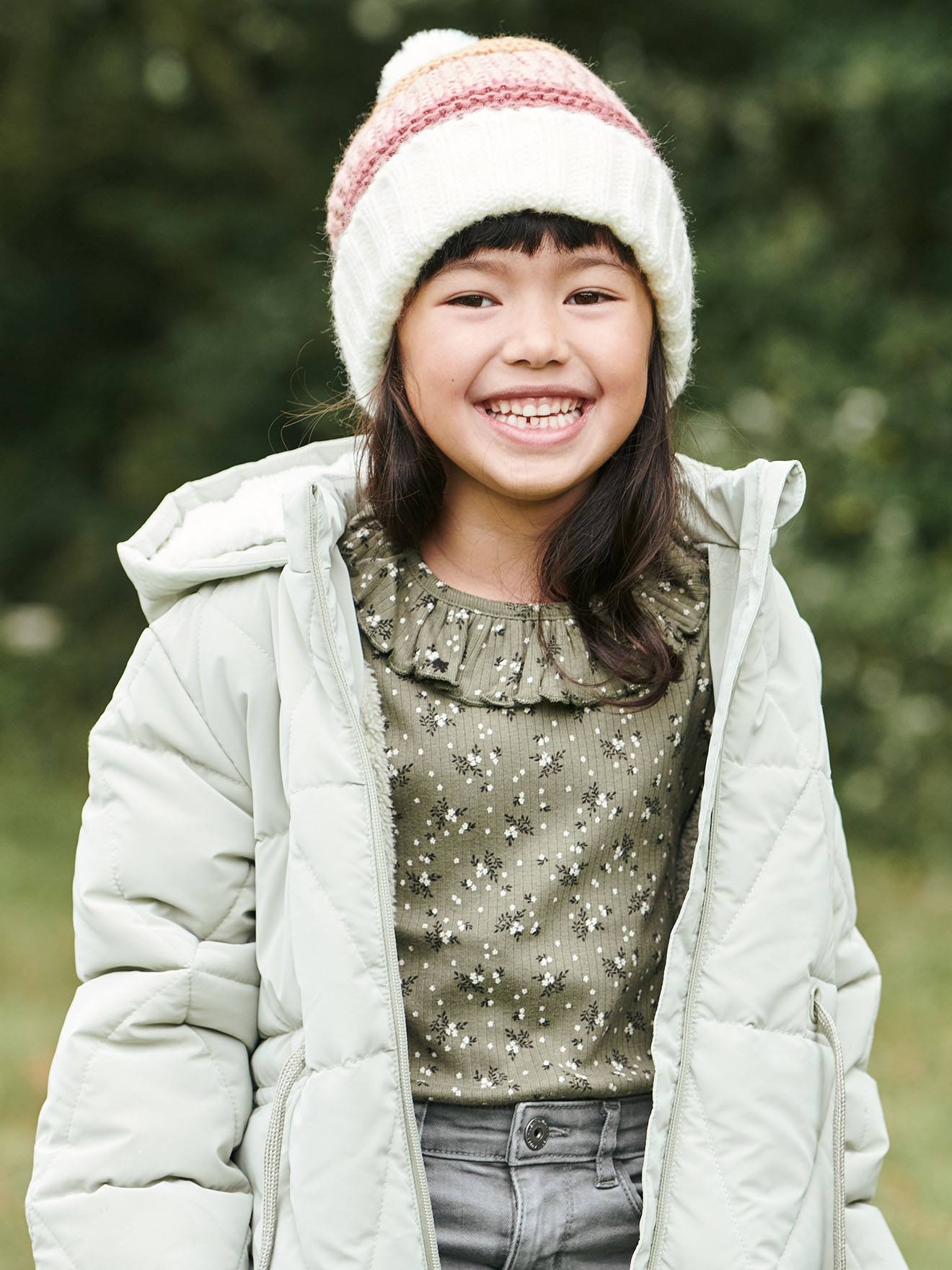 Doudoune longue à capuche fille doublée sherpa blue dark