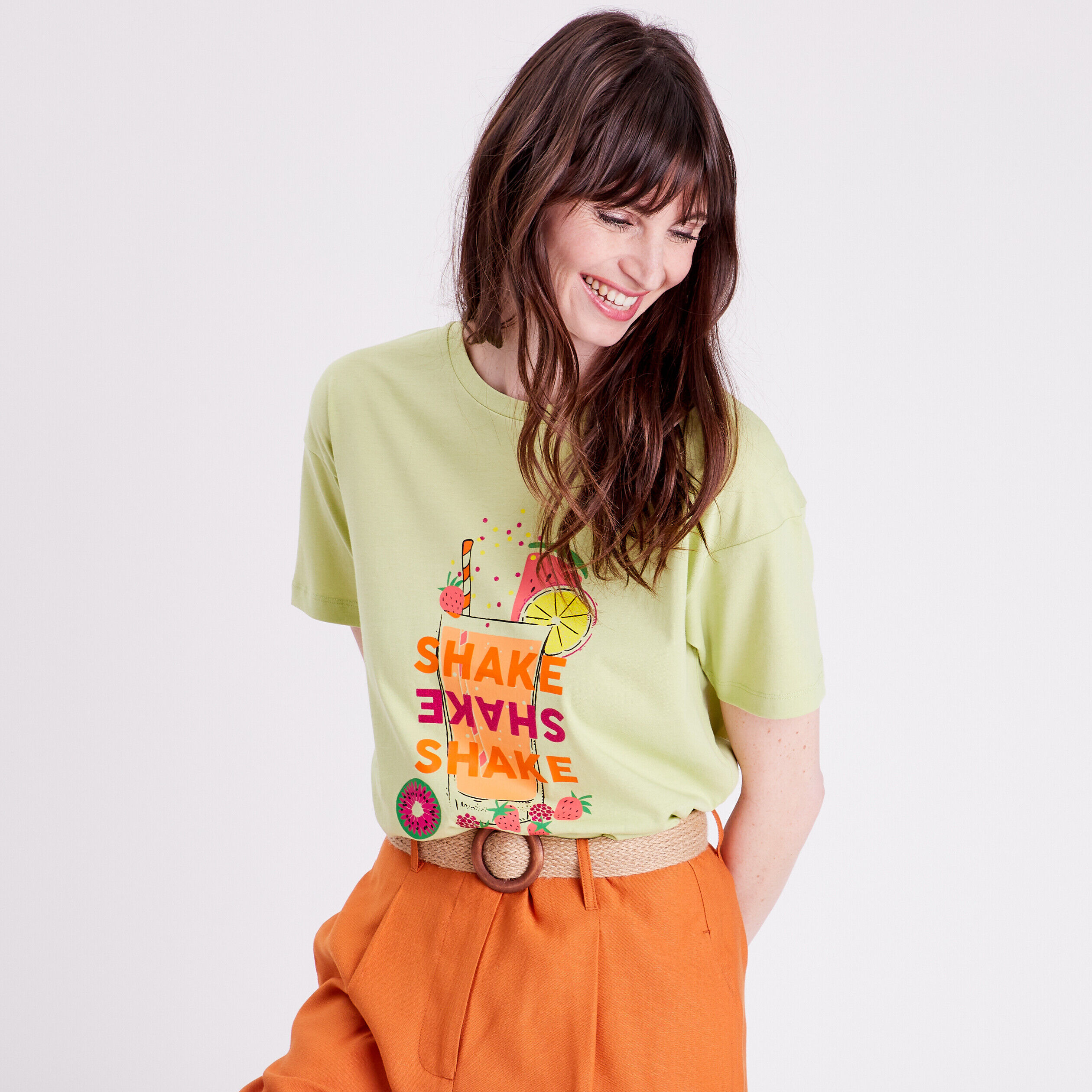 T-shirt oversize col rond vert pastel femme | Cache Cache