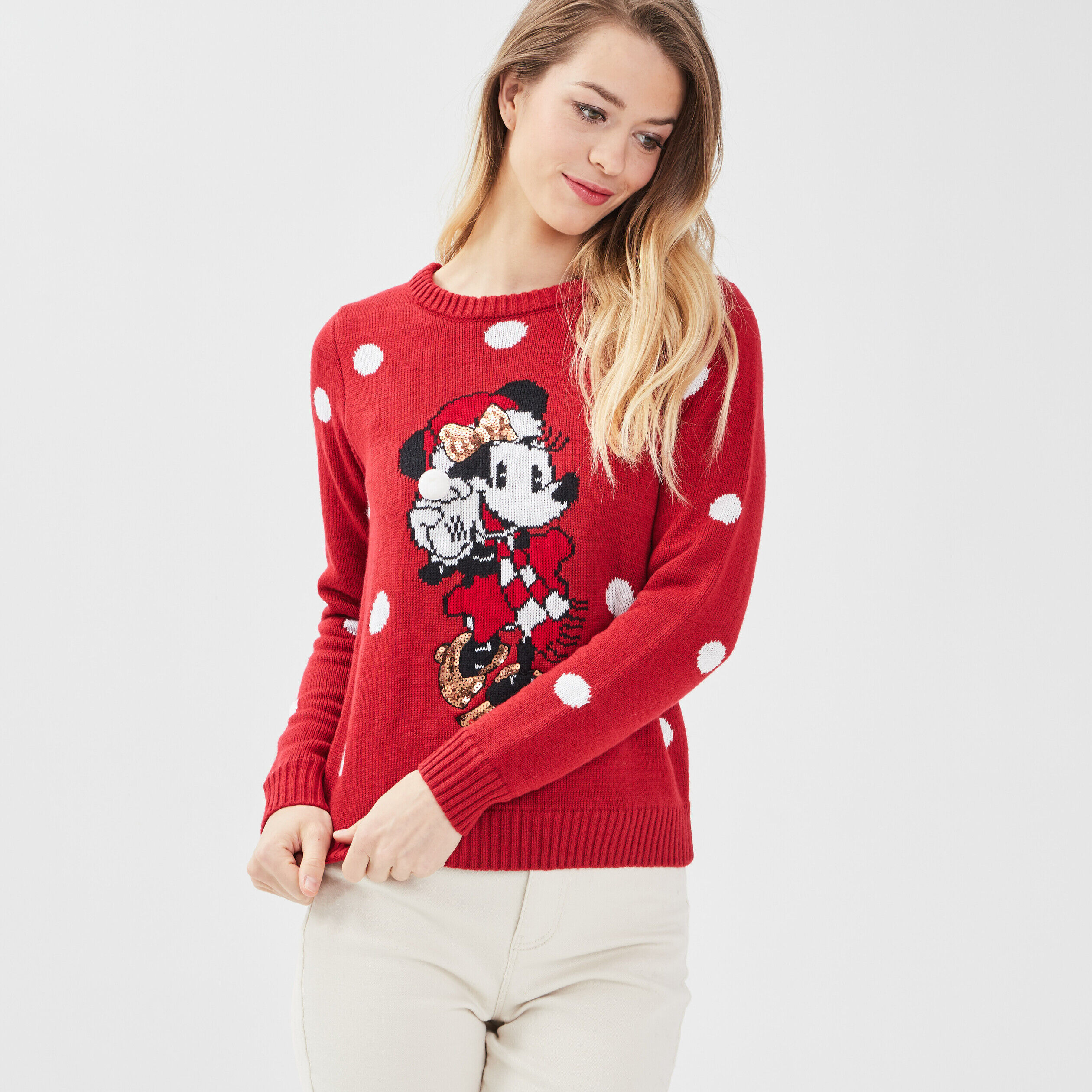 Pull avec col rond Minnie rouge femme | Cache Cache
