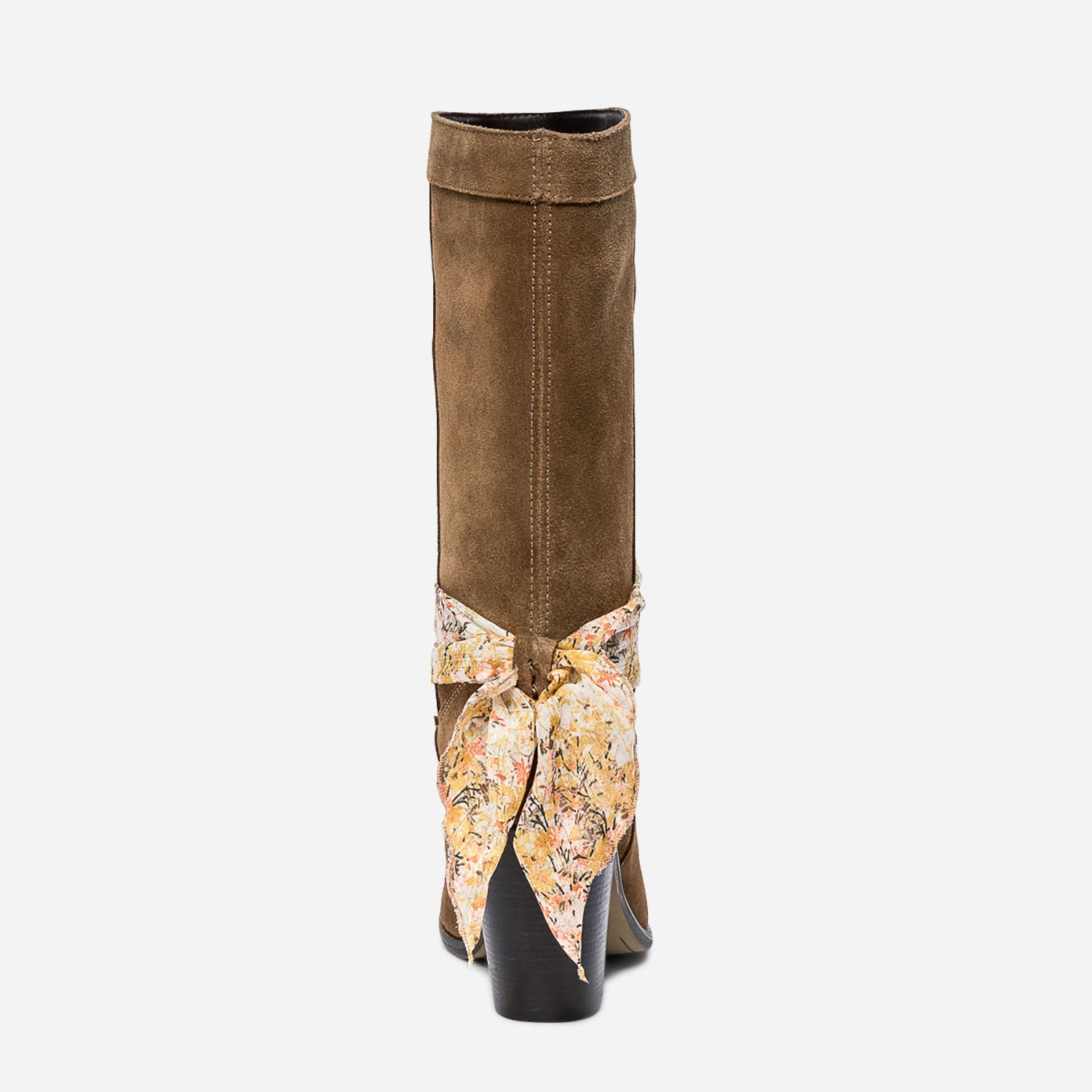 Botte courte TEXTO camel en cuir velours avec ruban