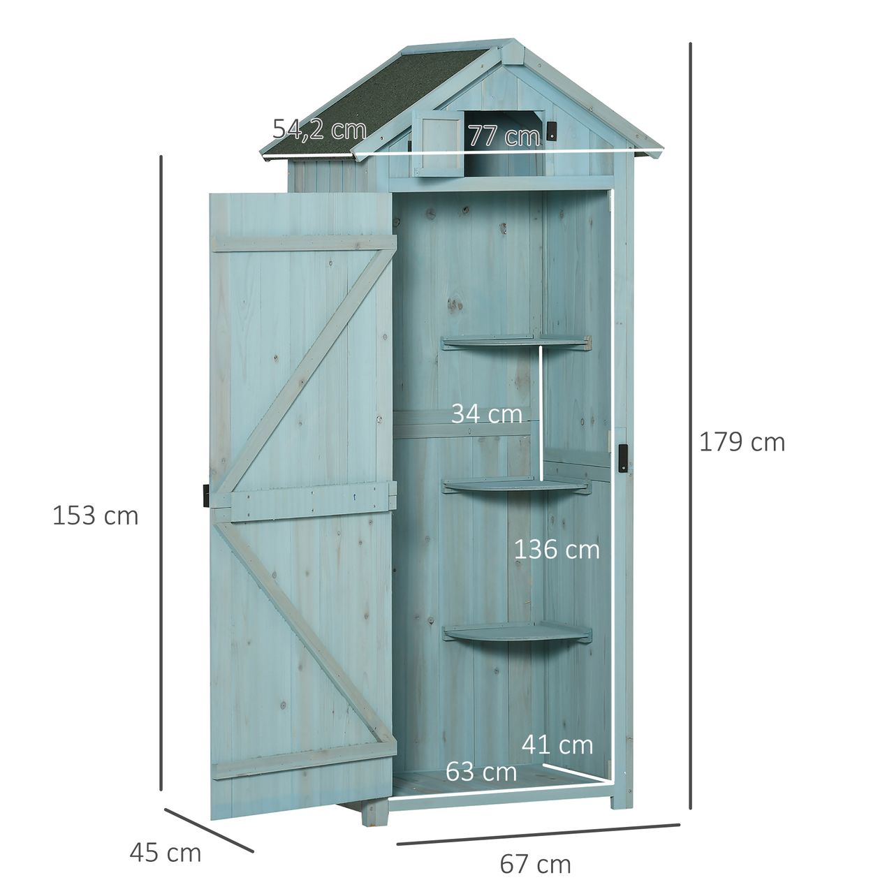Outsunny Gartenschrank Gartenhaus Holz Hellblau Grün 77 x 54,2 x 179 cm