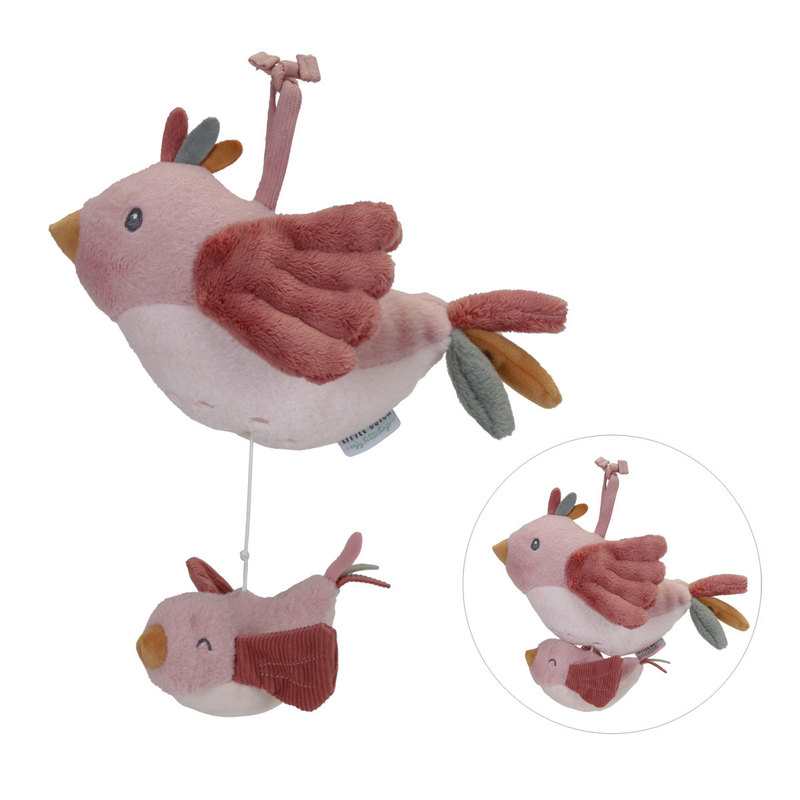Peluche musicale oiseau et son petit à suspendre Little Dutch