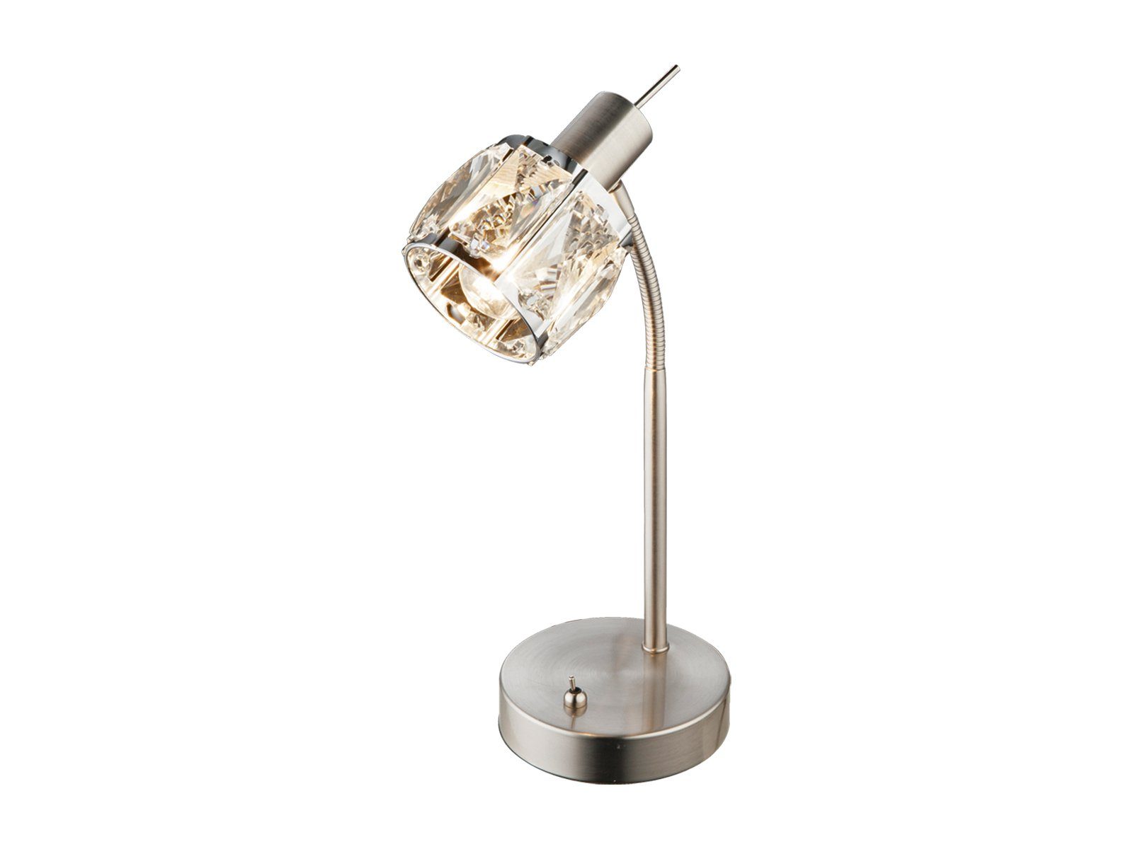 meineWunschleuchte LED Nachttischlampe, Dimmfunktion, LED wechselbar, warmweiß, dimmbar kleine Designer Kristall Lampenschirm Leselampe Silber H: 28cm
