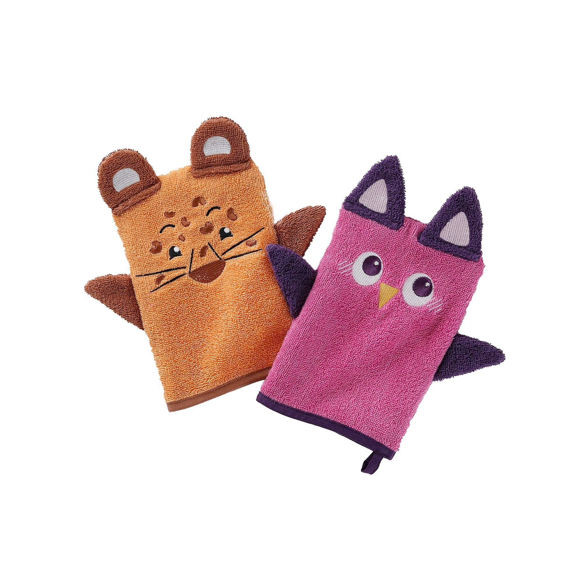 Lot de 2 gants animaux brodé éponge coton
