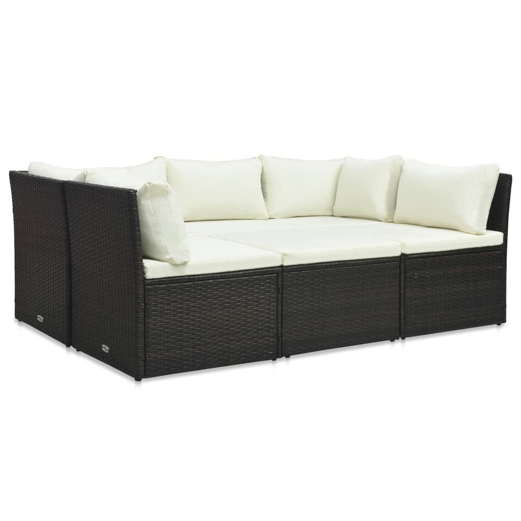 vidaXL Loungesofa 4-tlg. Garten-Lounge-Set mit Auflagen Poly Rattan Braun, 1 Teile