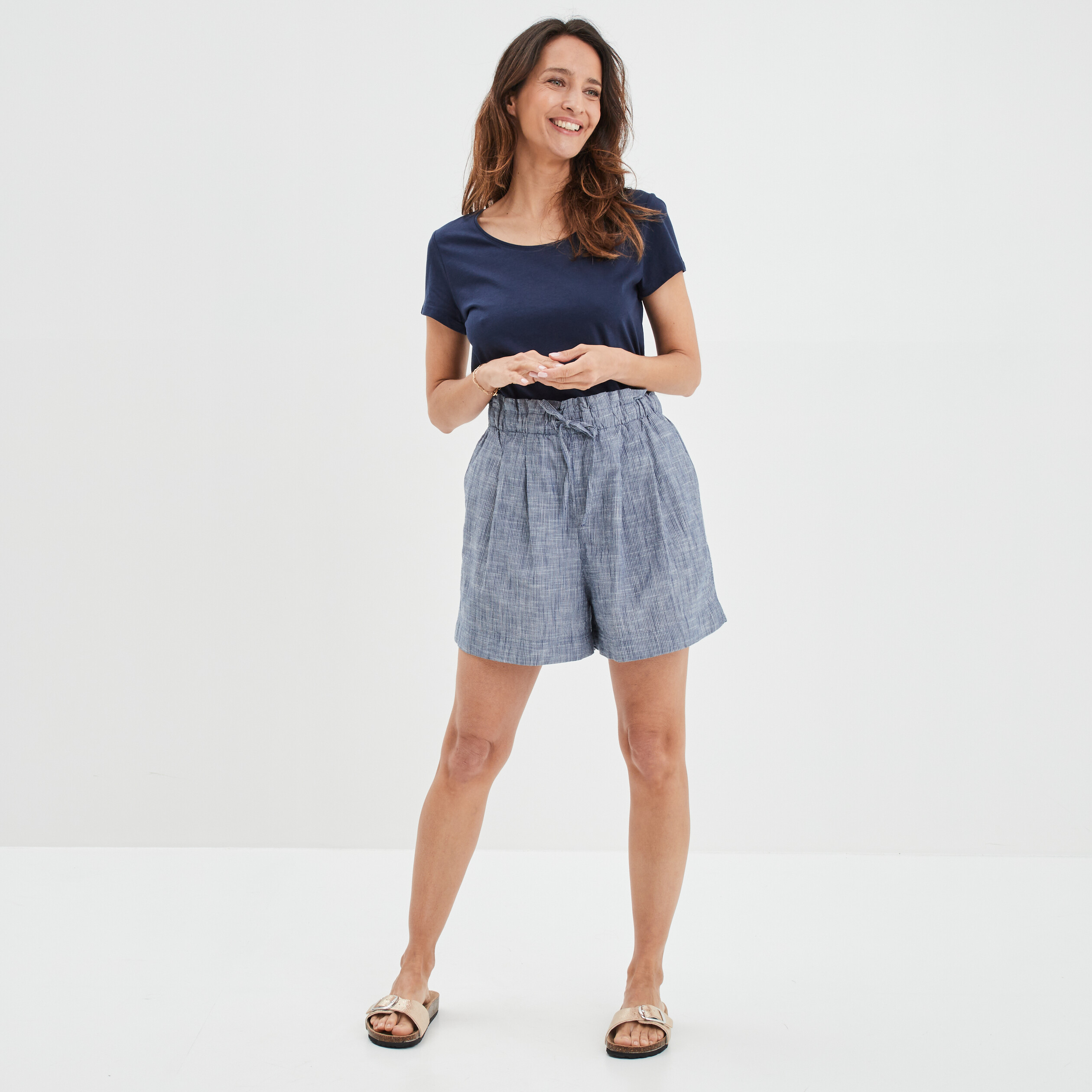 Short évasé à taille élastiquée bleu femme | La Halle