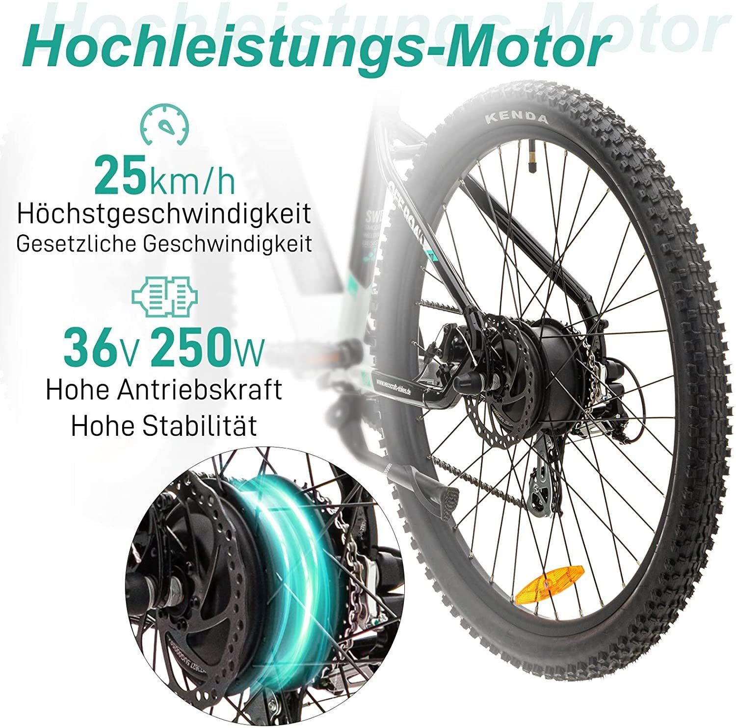 VECOCRAFT E-Bike OFFROAD 10.4AH 27.5 Zoll, 8 Gang Shimano, Kettenschaltung, Heckmotor