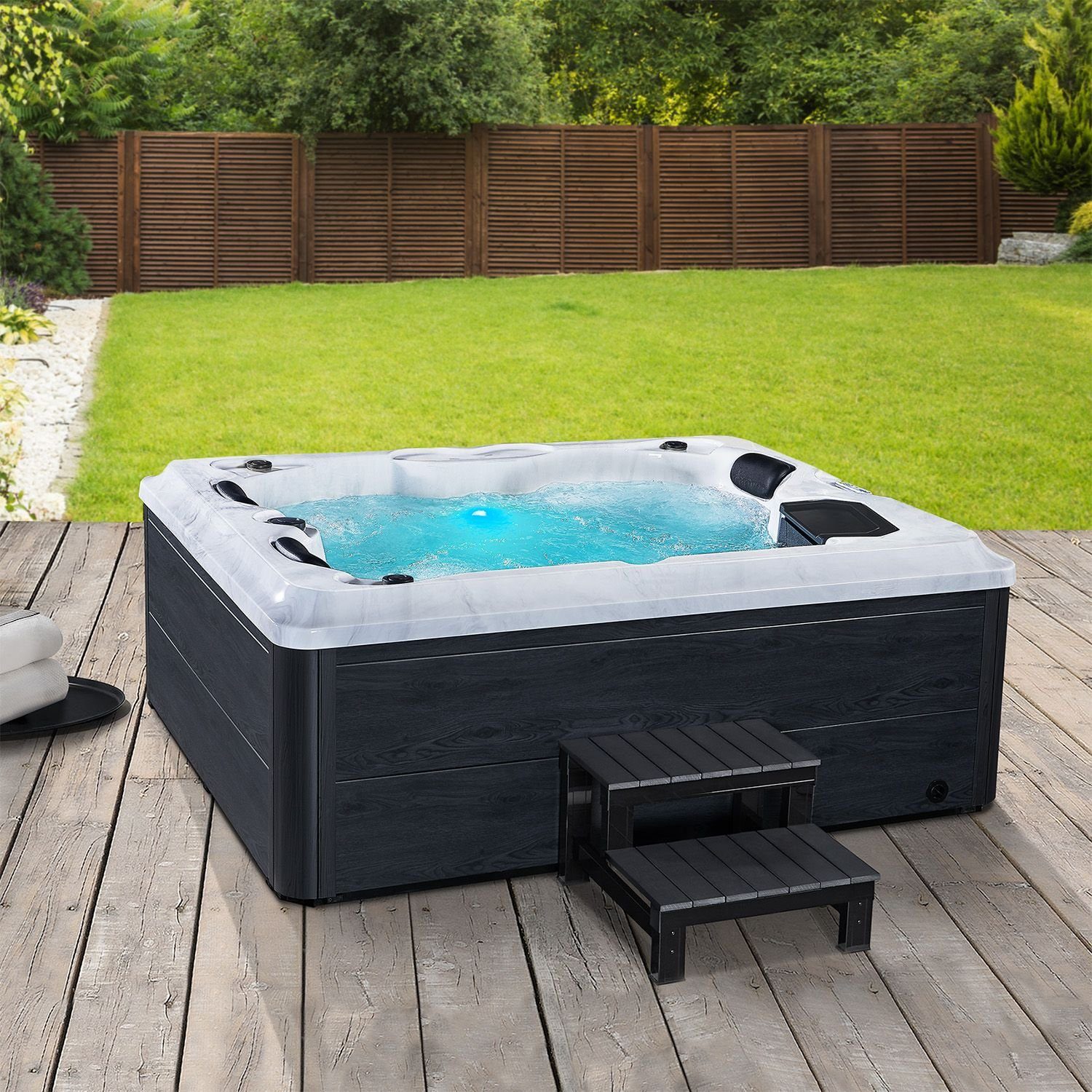 Artsauna Whirlpool Oasis mit Treppe, (Spa mit Massagedüsen, LED-Beleuchtung, inkl. Abdeckung)
