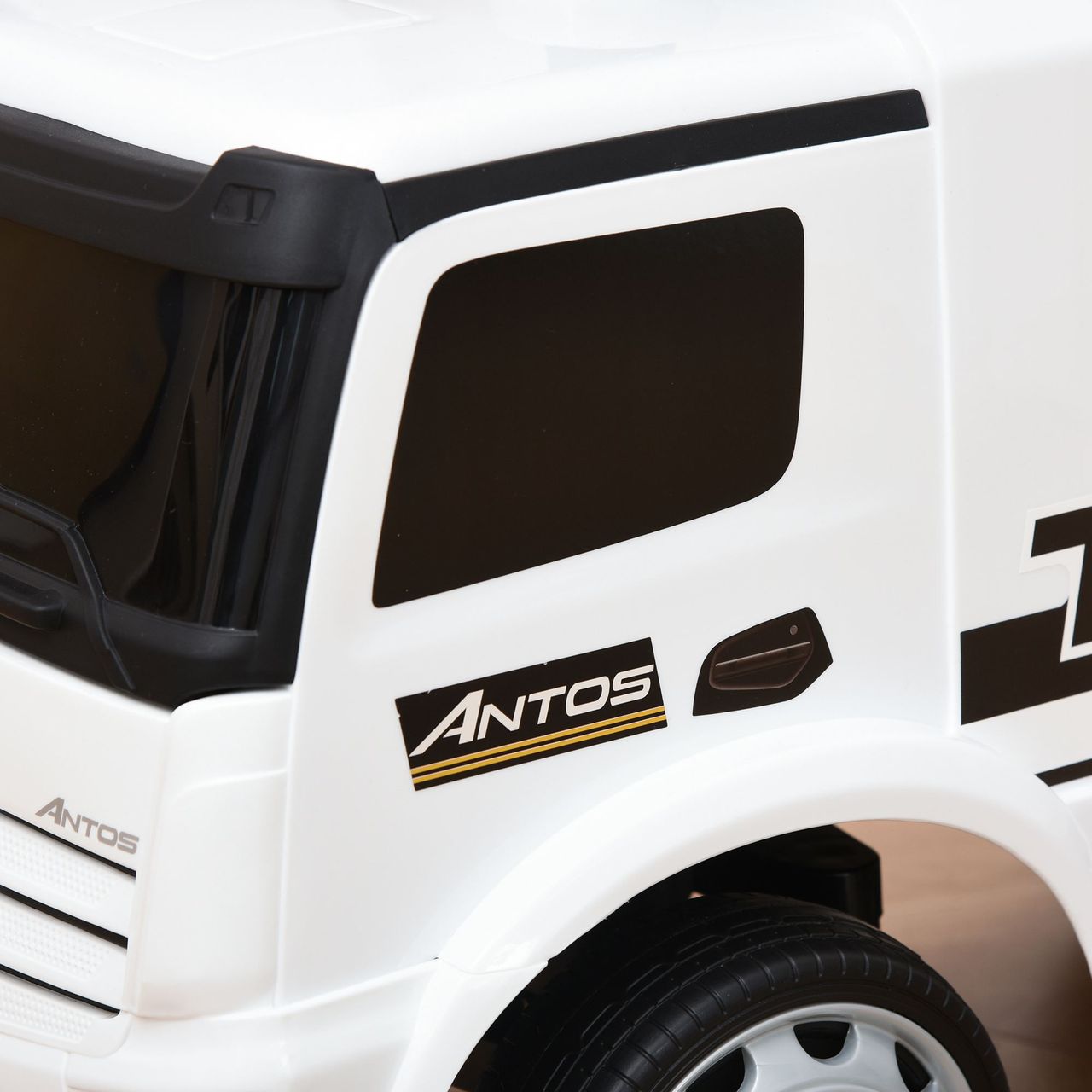 HOMCOM Rutscherfahrzeug Rutscherauto Babyrutscher Kinderfahrzeug lizenziert von Mercedes ANTOS-LKW-Stil mit Licht für Kinder von 12 bis 36 Monaten Metall PP-Kunststoff Weiß Schwarz 62,5x28,5x45cm