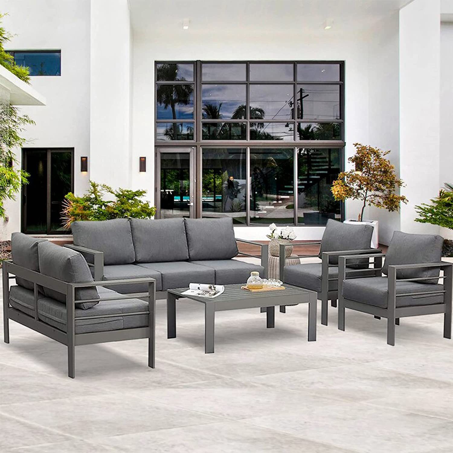 MeXo von GLP HOME Gartenlounge-Set Aluminium Sitzgruppe wetterfest Lounge Set für 5-7 Personen, (Gartenmöbel, Gartengarnitur mit Kissen), Essgruppe für Terrasse Balkon Garten Indoor Outdoor