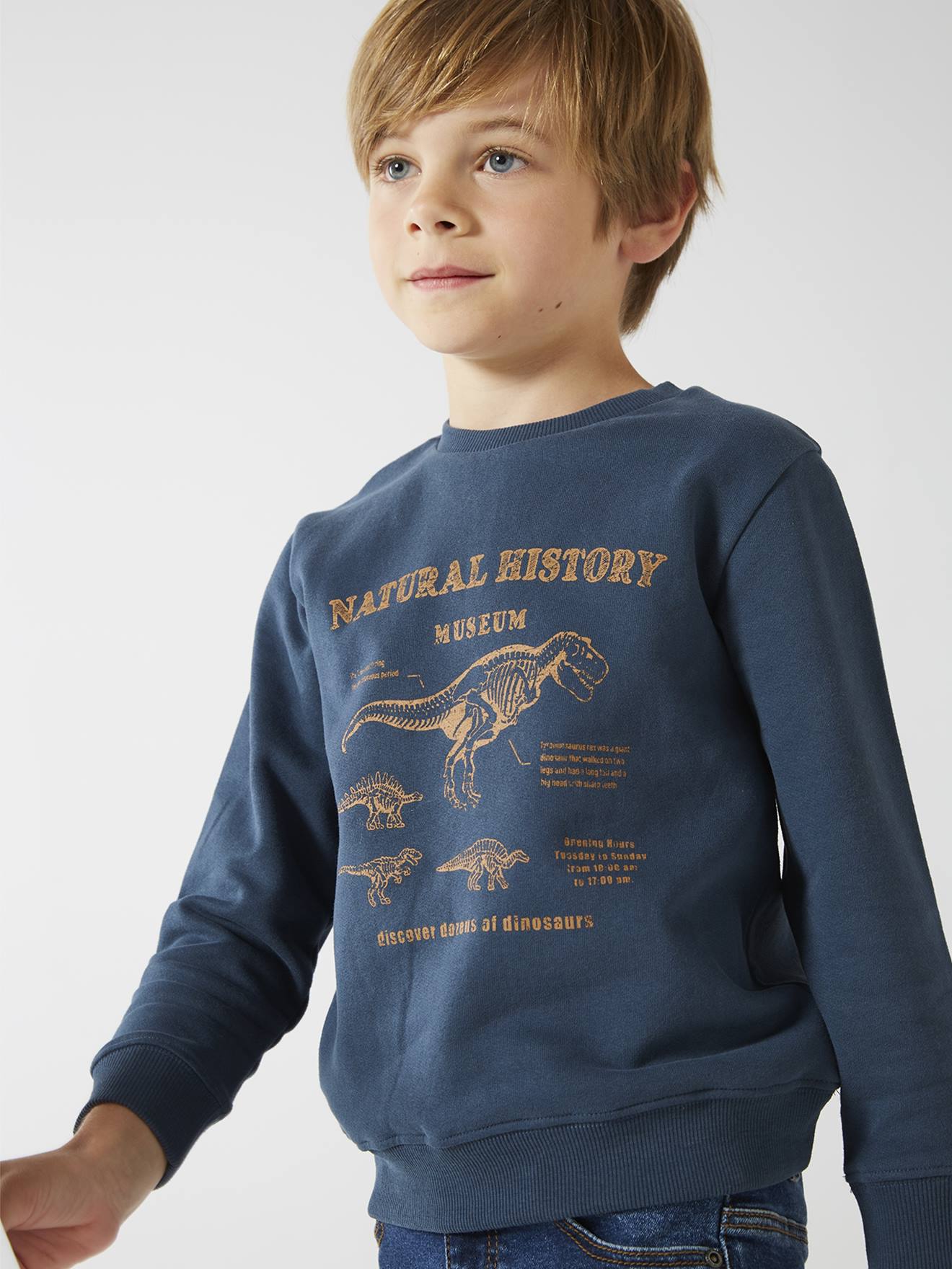 Sweat Basics motifs graphiques garçon blanc chiné
