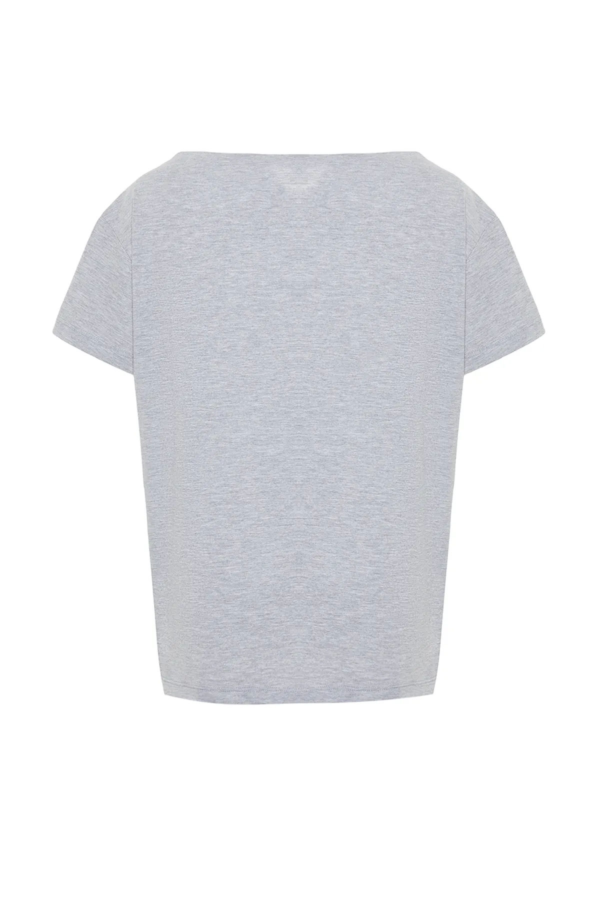 Trendyol Collection  Grau meliertes Boyfriend-Strick-T-Shirt aus Baumwolle mit weitem Schnitt und U-Boot-Ausschnitt TWOSS20TS0140